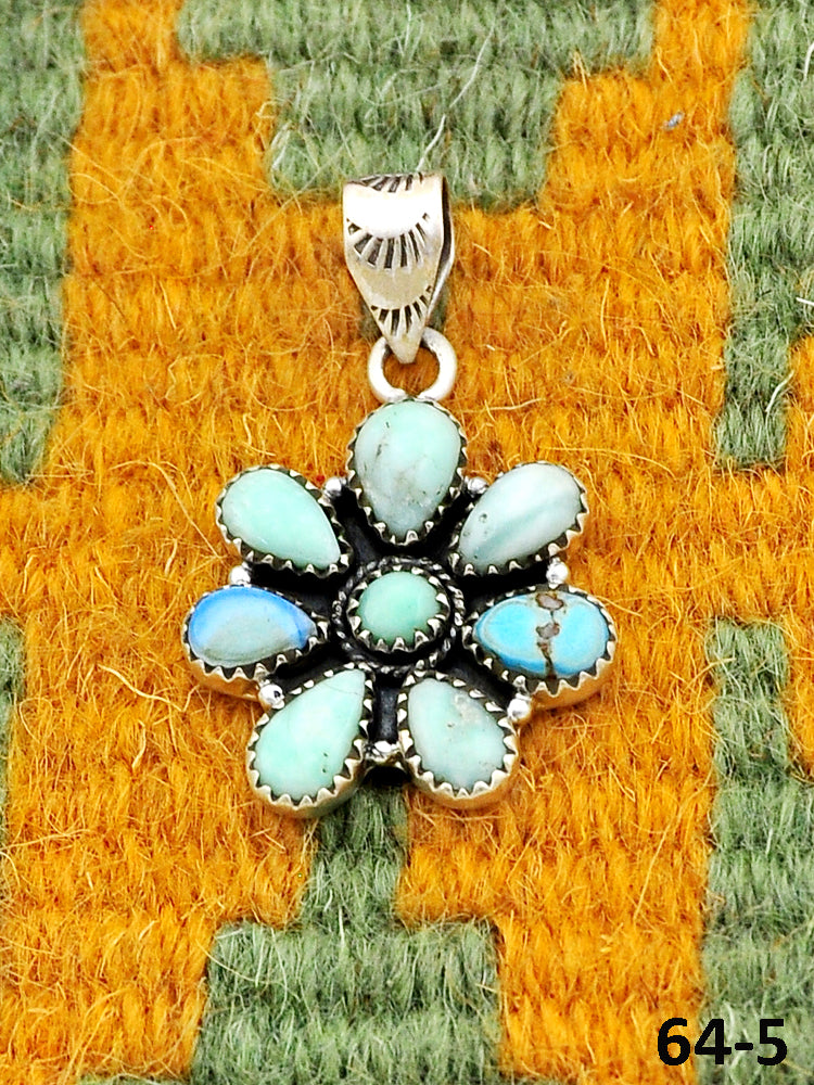 Southwest Handmade Paloma with Golden Hills Turquoise & Sterling Silver Pendants