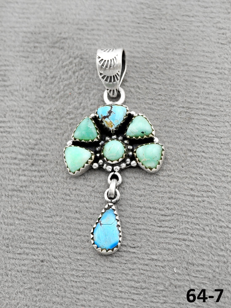 Southwest Handmade Paloma with Golden Hills Turquoise & Sterling Silver Pendants