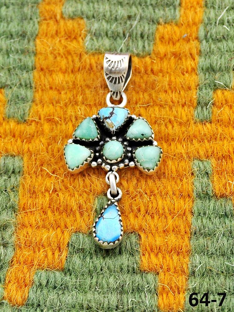 Southwest Handmade Paloma with Golden Hills Turquoise & Sterling Silver Pendants