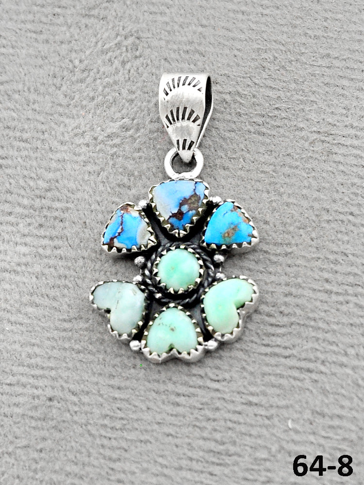 Southwest Handmade Paloma with Golden Hills Turquoise & Sterling Silver Pendants