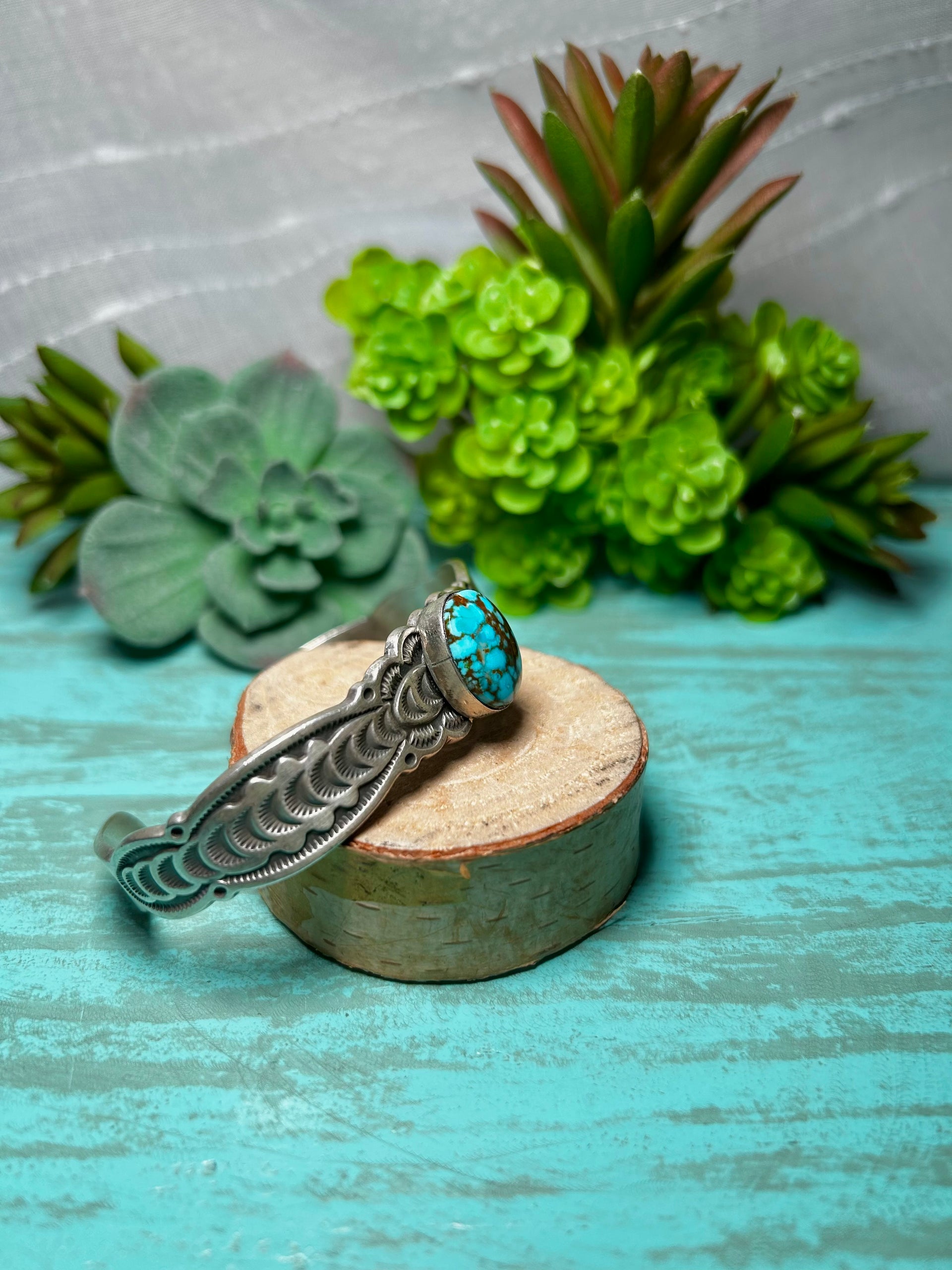 Navajo Made Kingman Turquoise & Sterling Silver Cuff Bracelet