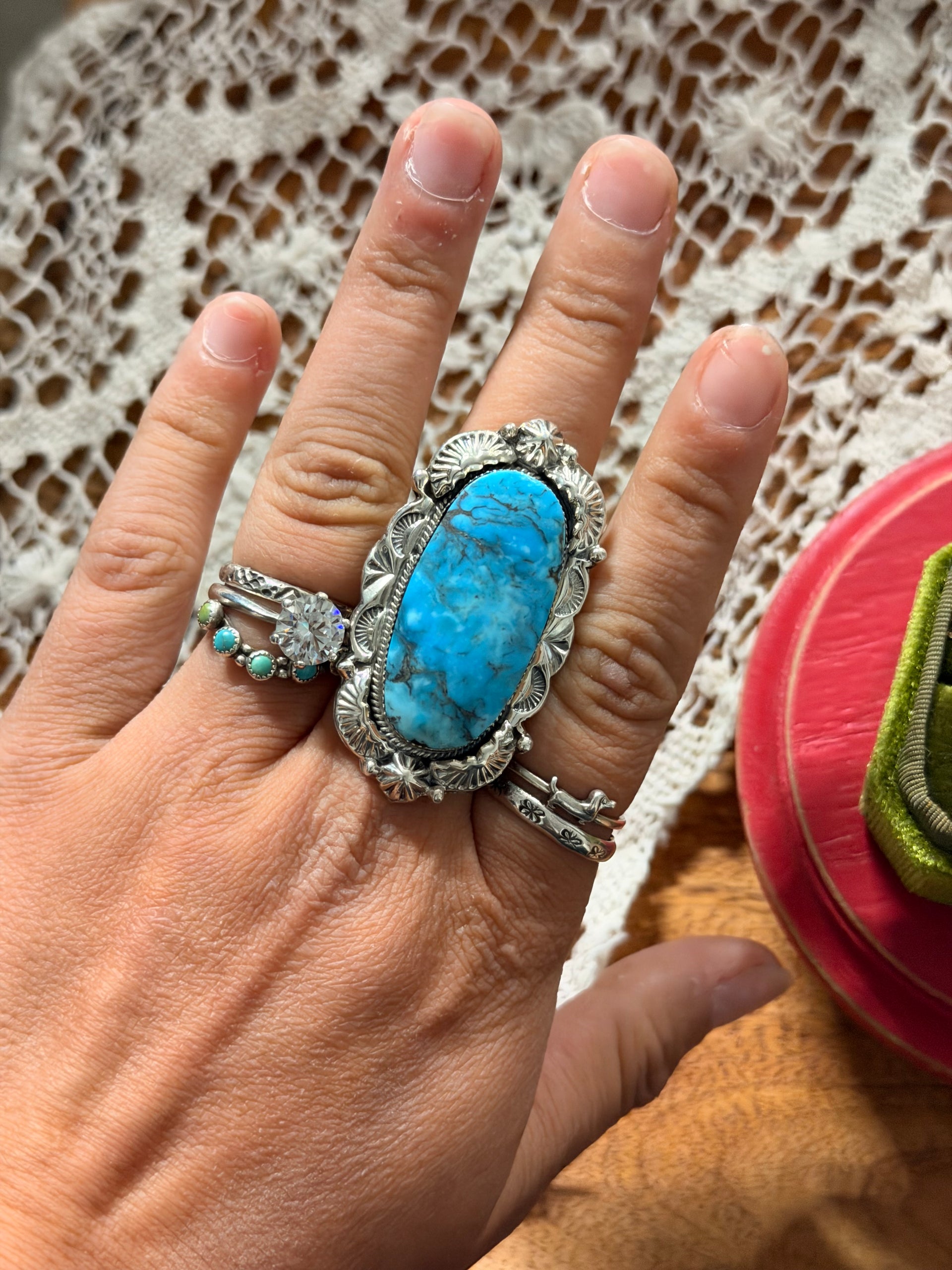 Emerson Degarito Kingman Turquoise & Sterling Silver Ring Size 11.75