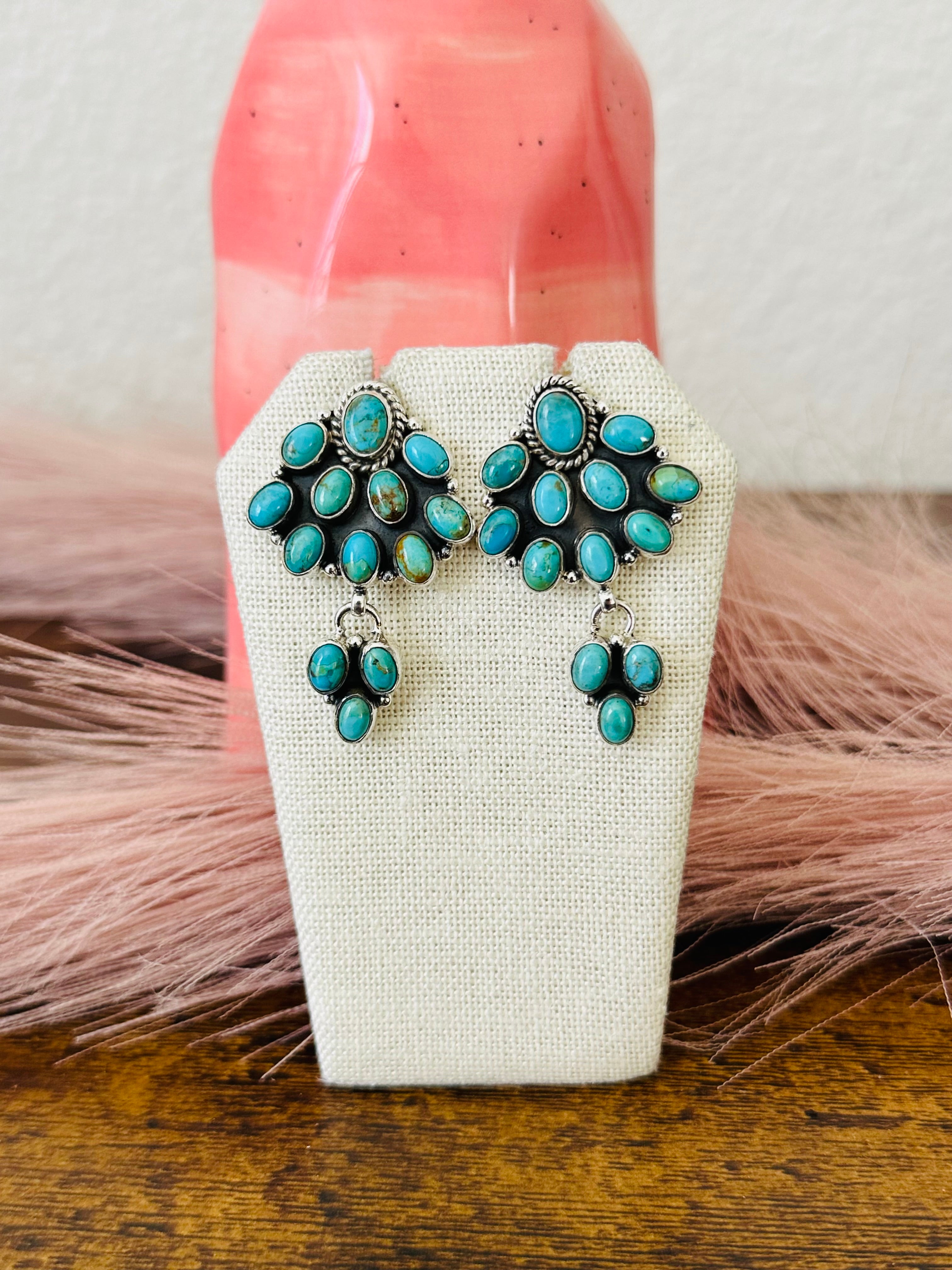 Southwest Handmade Kingman Turquoise & Sterling Silver Post Dangle Earrings