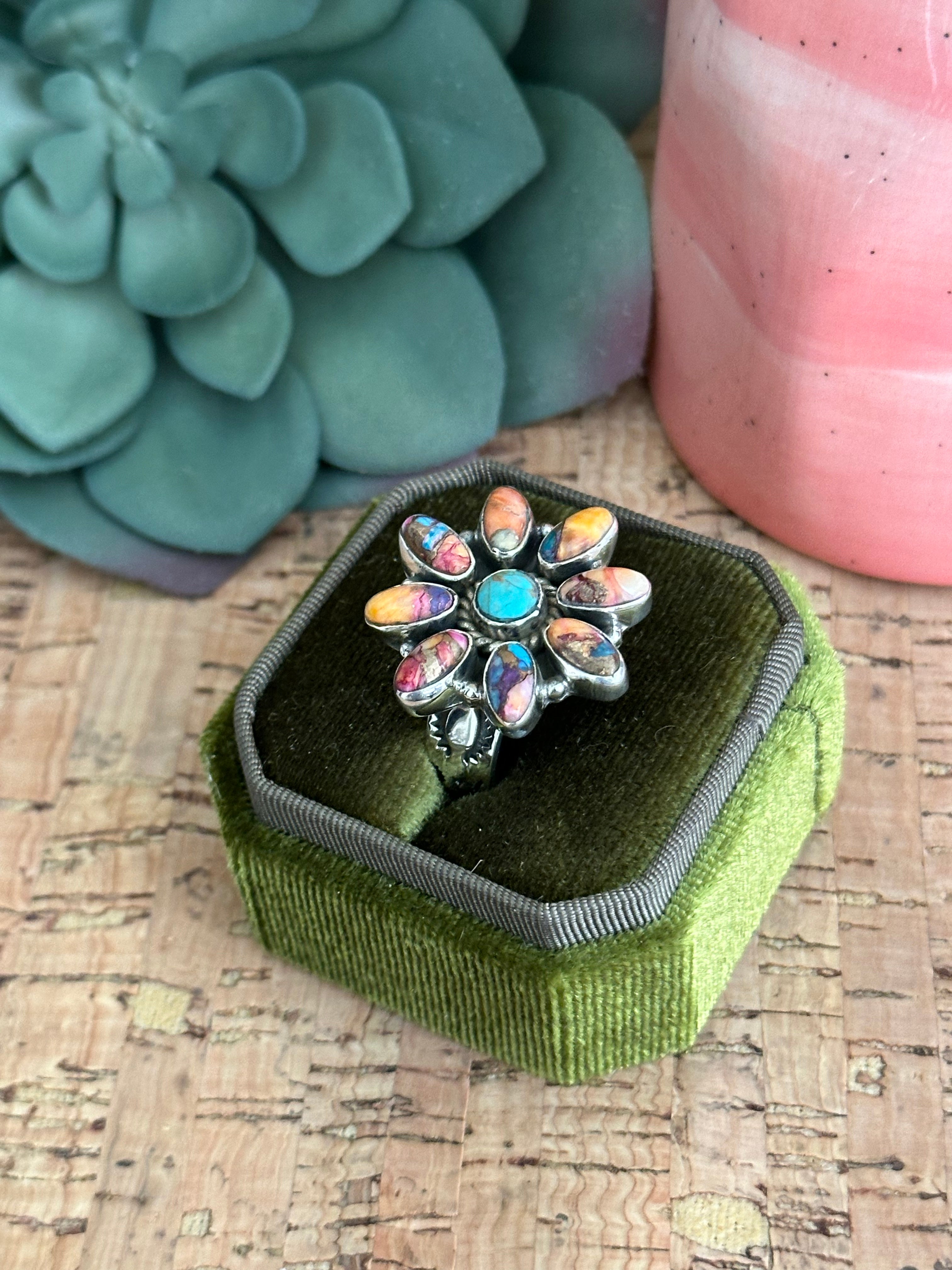 Southwest Handmade Multi Stone & Sterling Silver Adjustable Ring