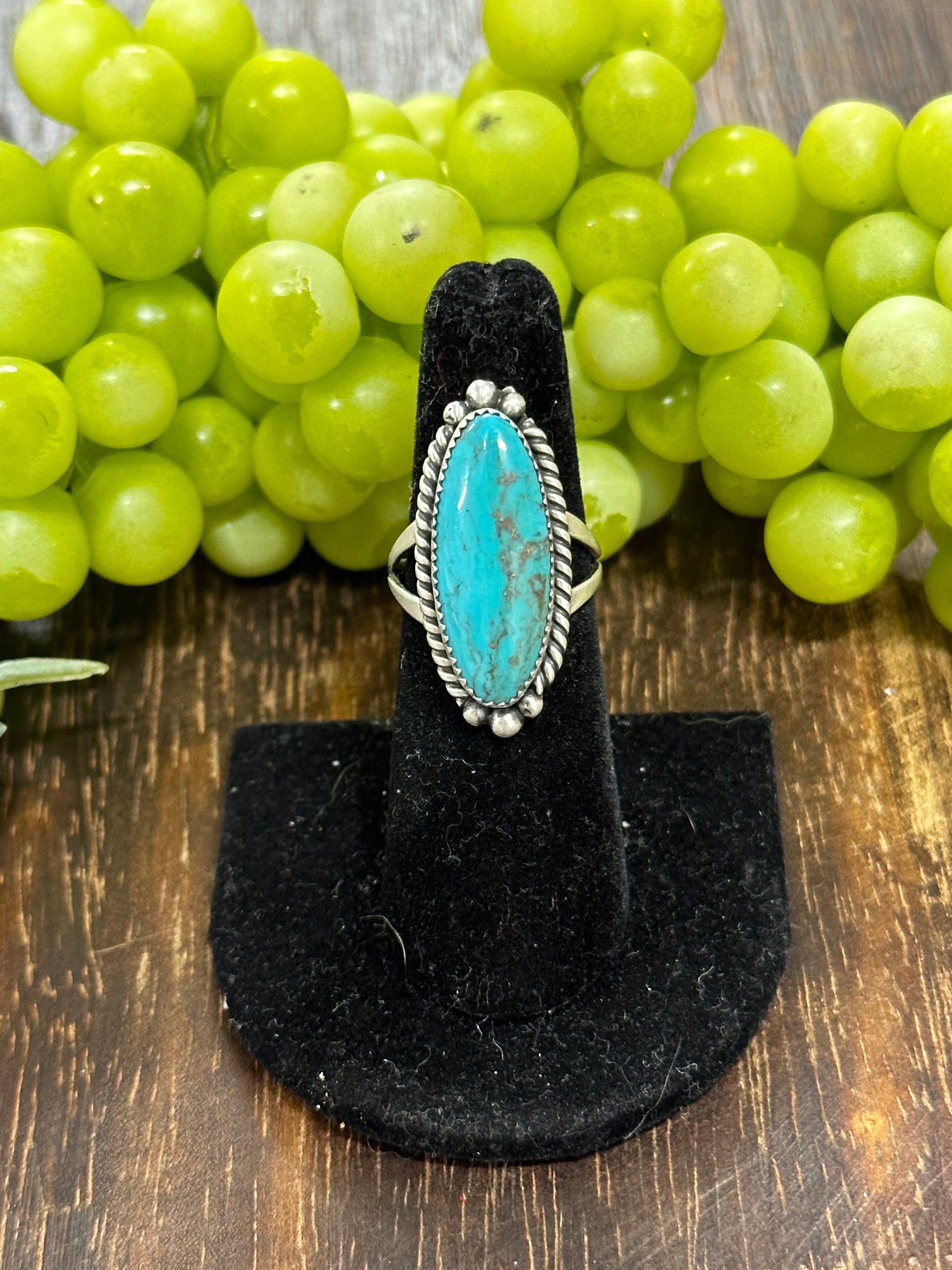 Navajo Made Kingman Turquoise & Sterling Silver Ring Size 7.25