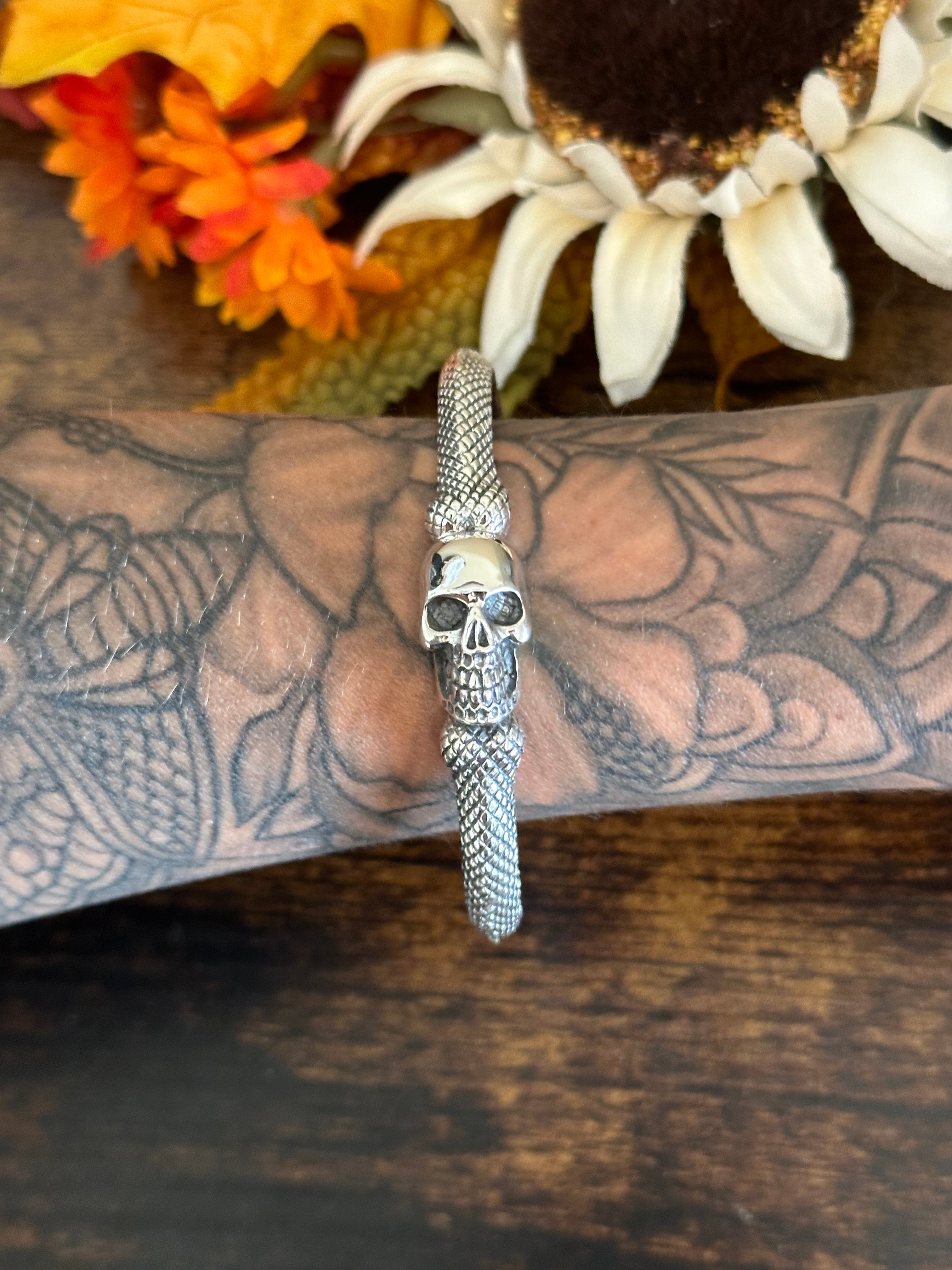 Southwest Made Sterling Silver Skull Cuff Bracelet