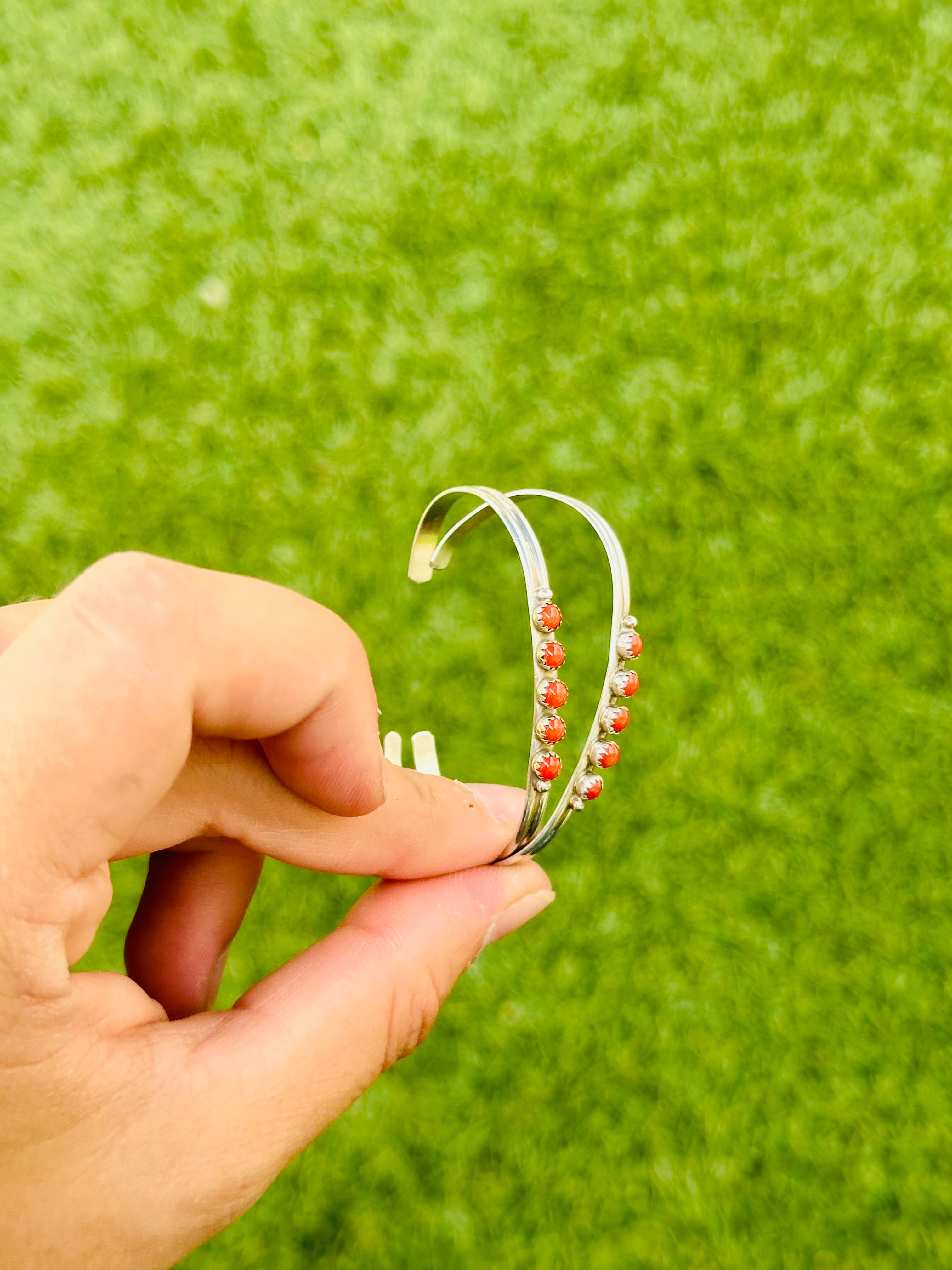 Navajo Made Coral and Sterling Silver BABY Cuff Bracelet