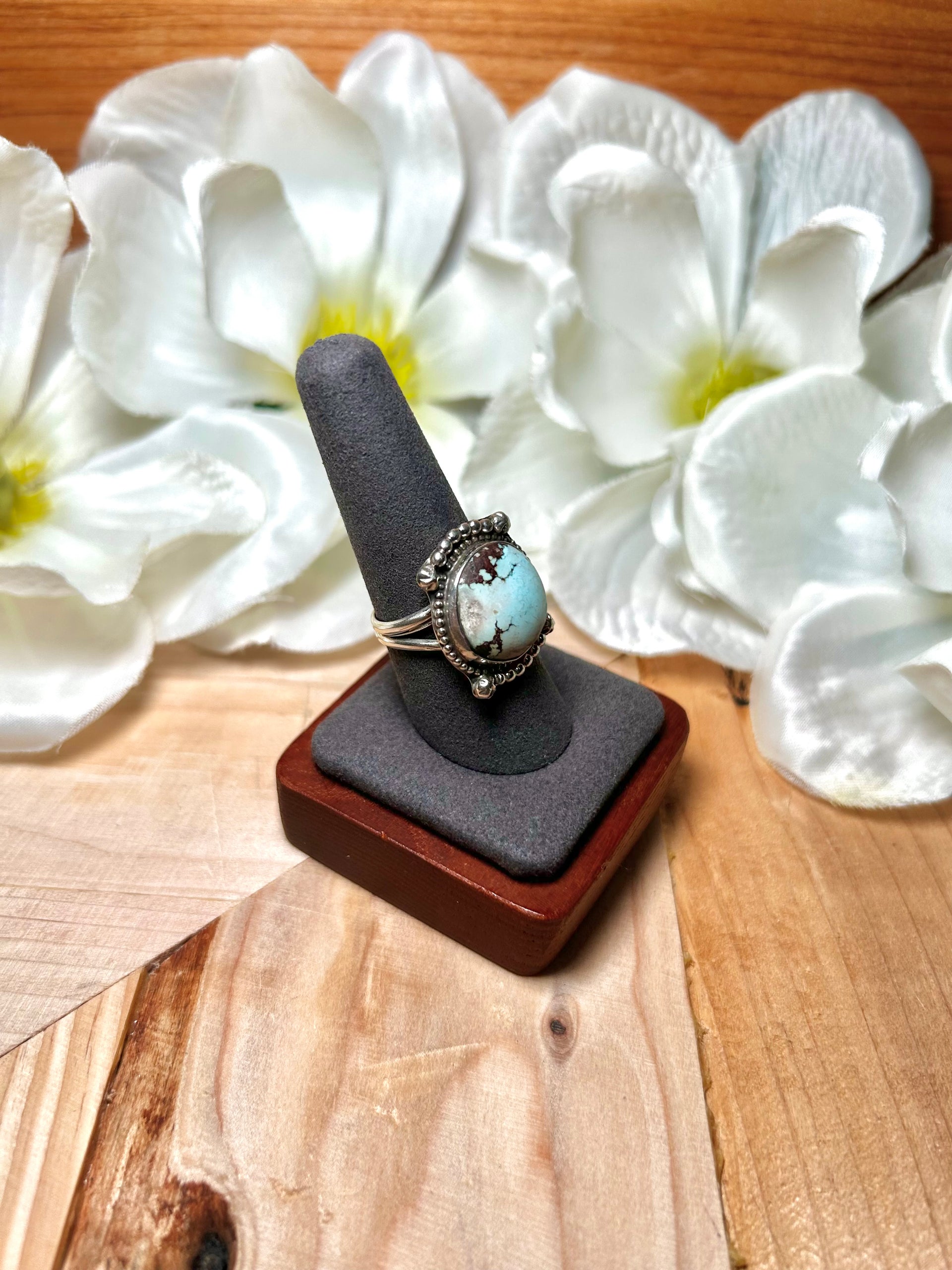 Navajo Made Golden Hill Turquoise & Sterling Silver Ring Size 9.5