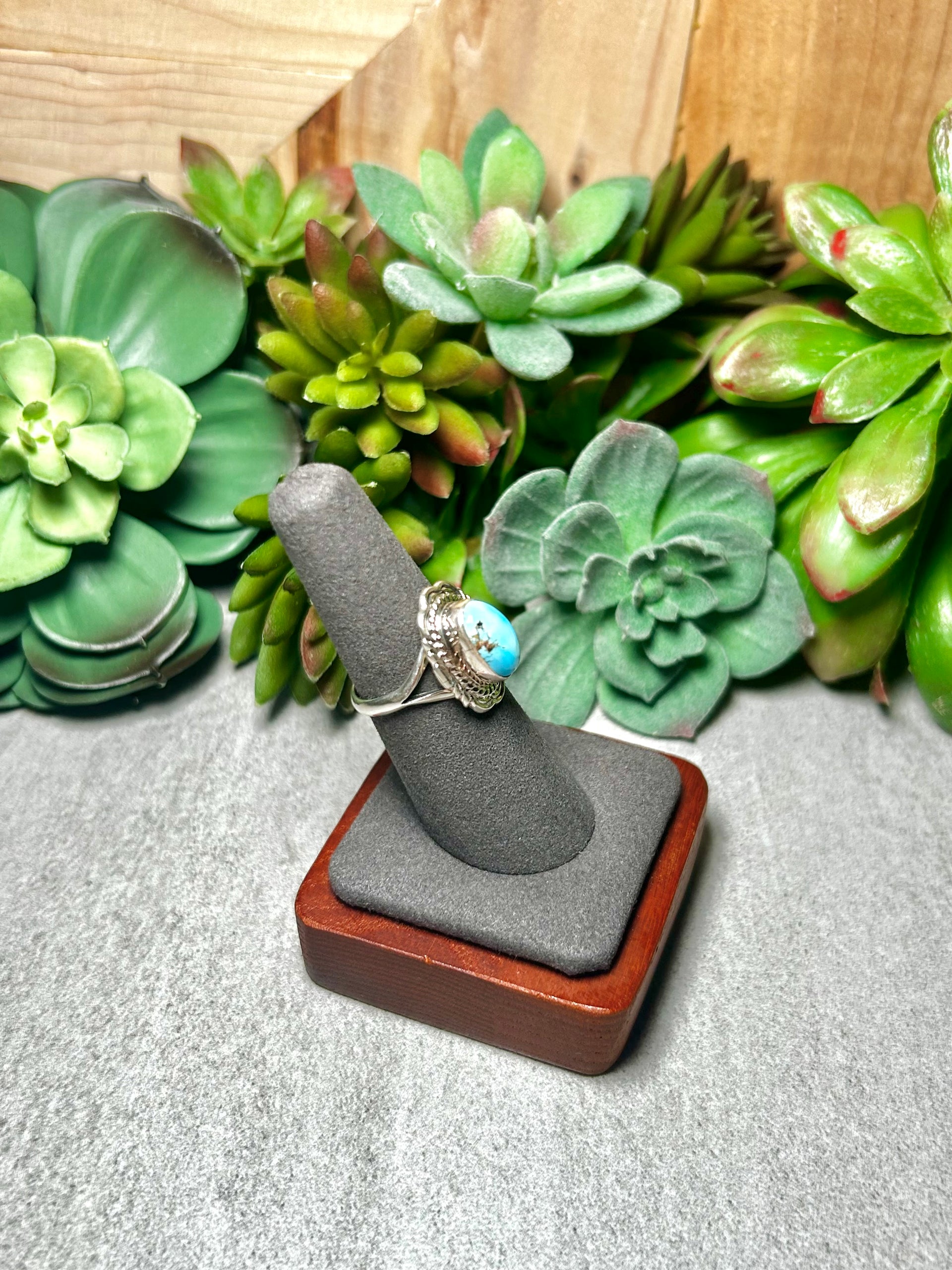 Virgil Chee Golden Hill Turquoise & Sterling Silver Ring Size 6.75