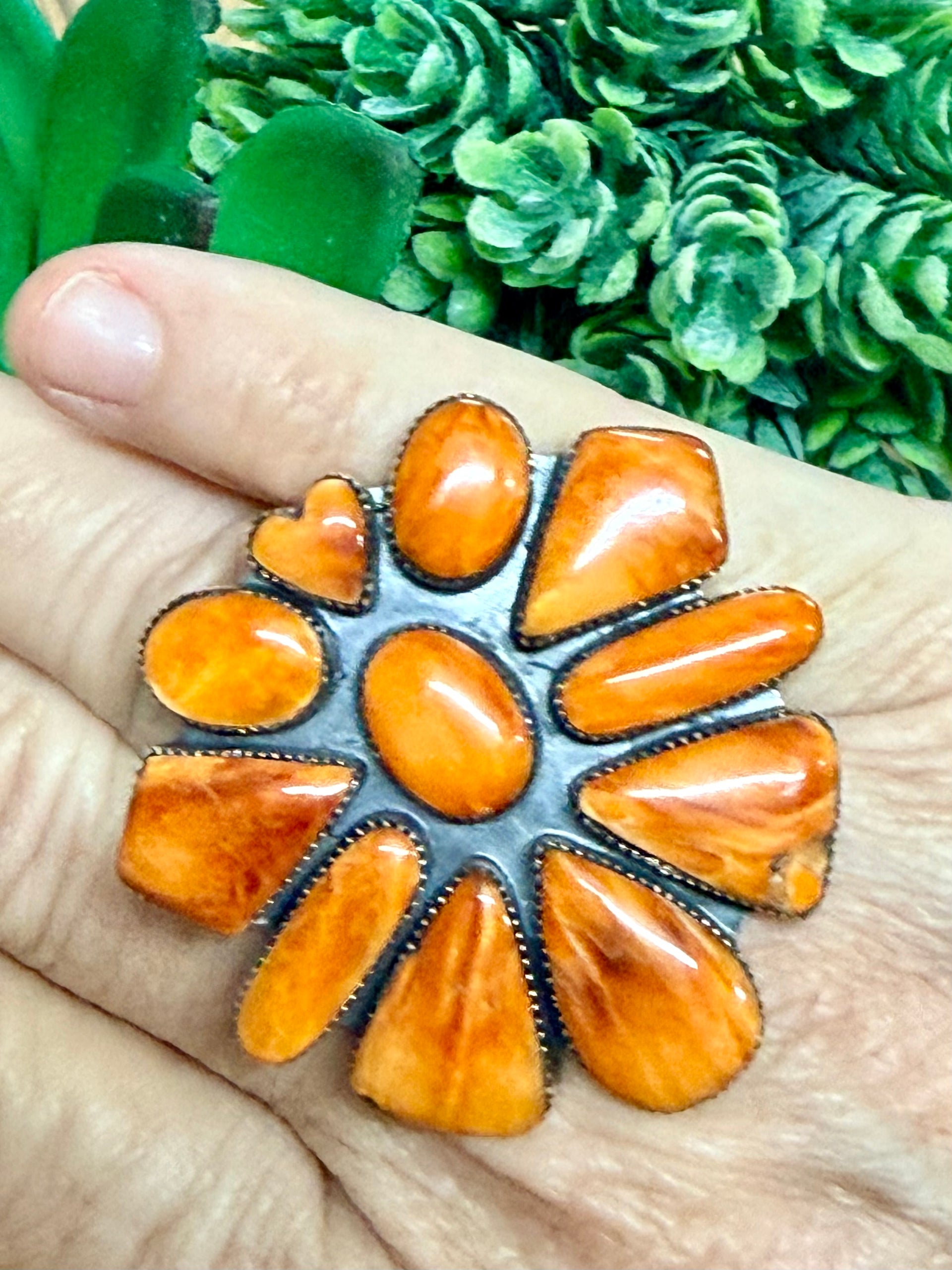 Southwest Handmade Spiny Oyster & Sterling Silver Adjustable Ring