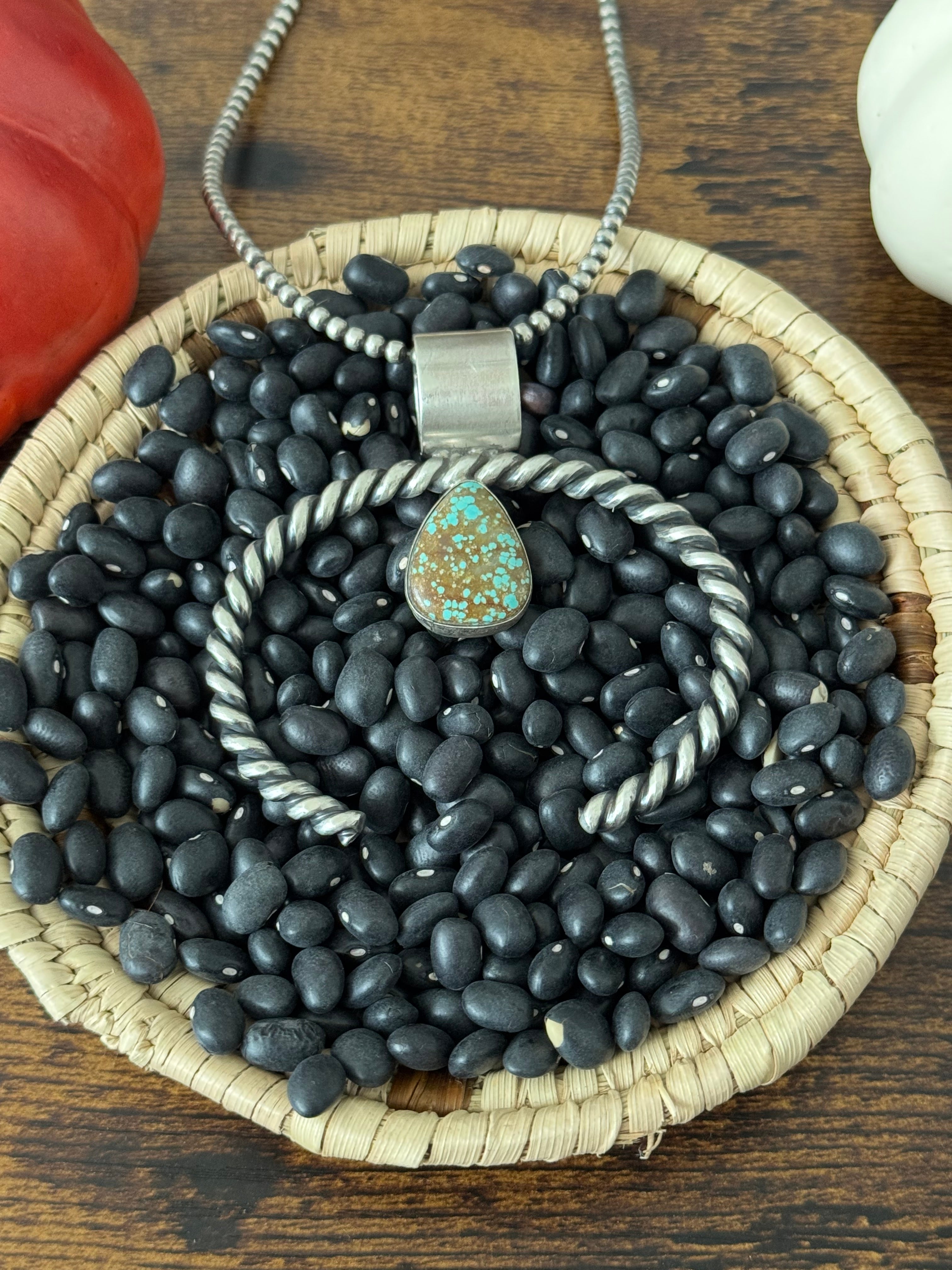 Navajo Made #8 Turquoise & Sterling Silver Naja Pendant