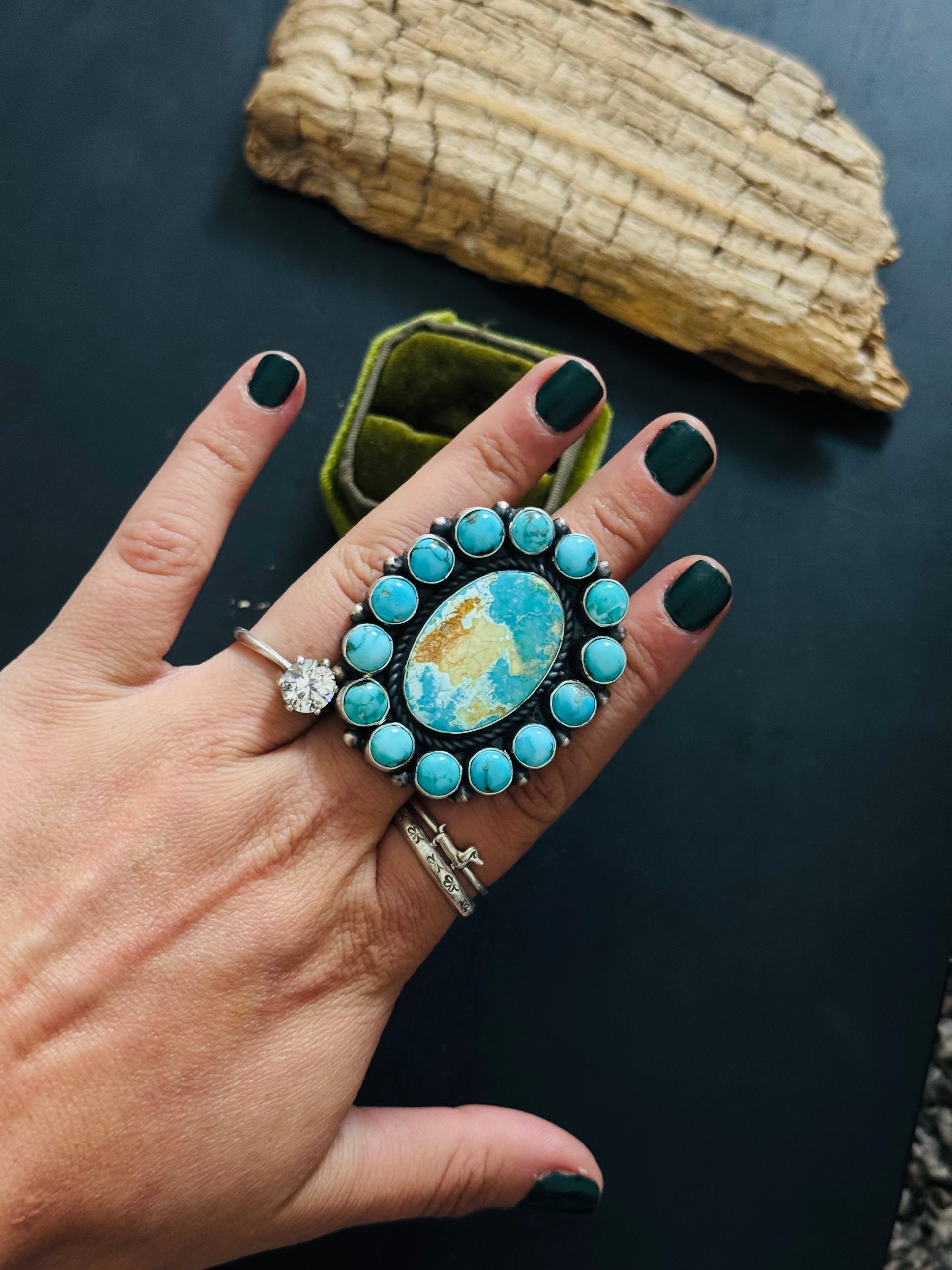 Amos Jake Mixed Turquoise & Sterling Silver Adjustable Cluster Ring