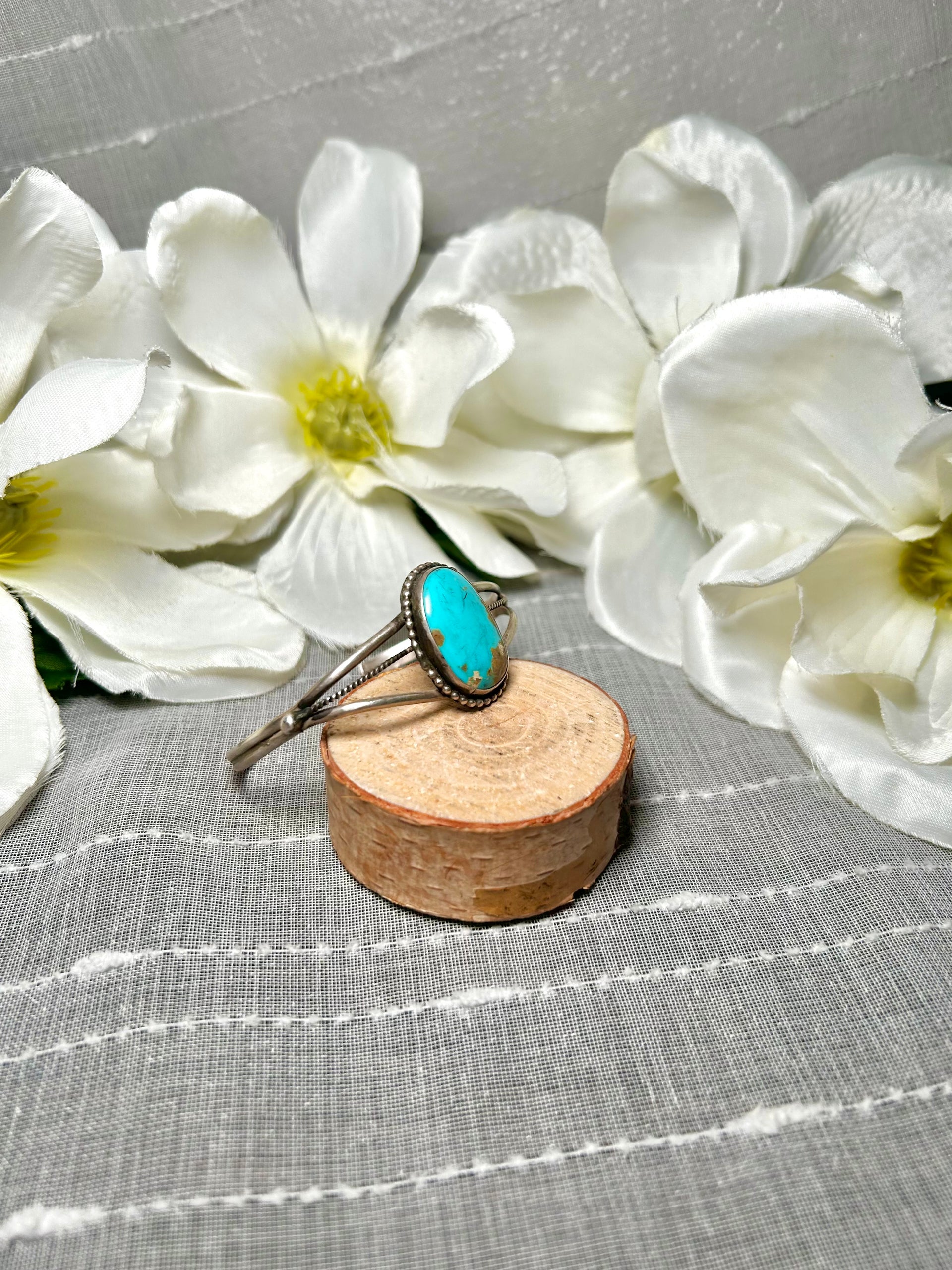 Navajo Made Kingman Turquoise & Sterling Silver Cuff Bracelet
