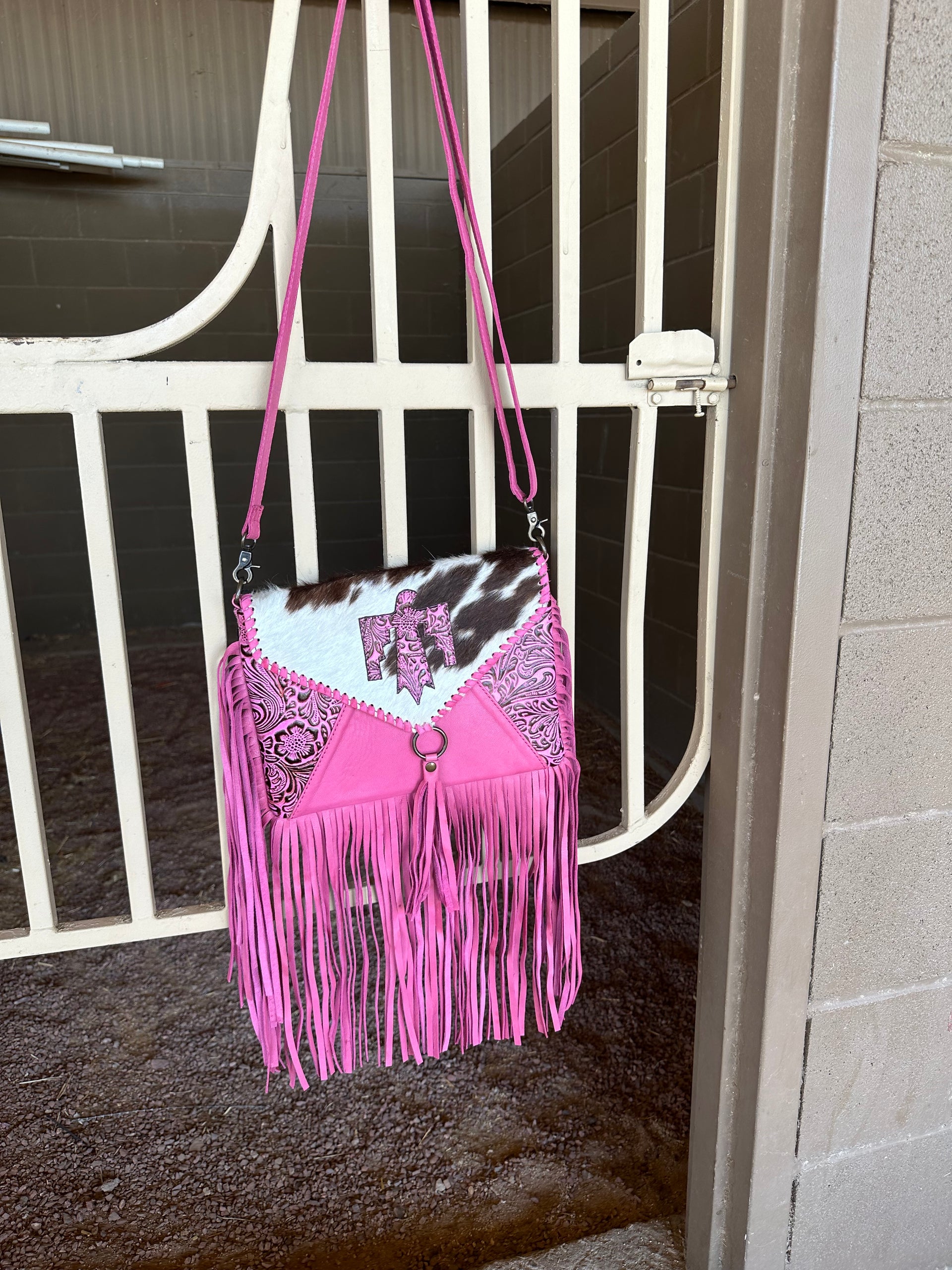 Genuine Tooled Leather & Cowhide Fringe Purse