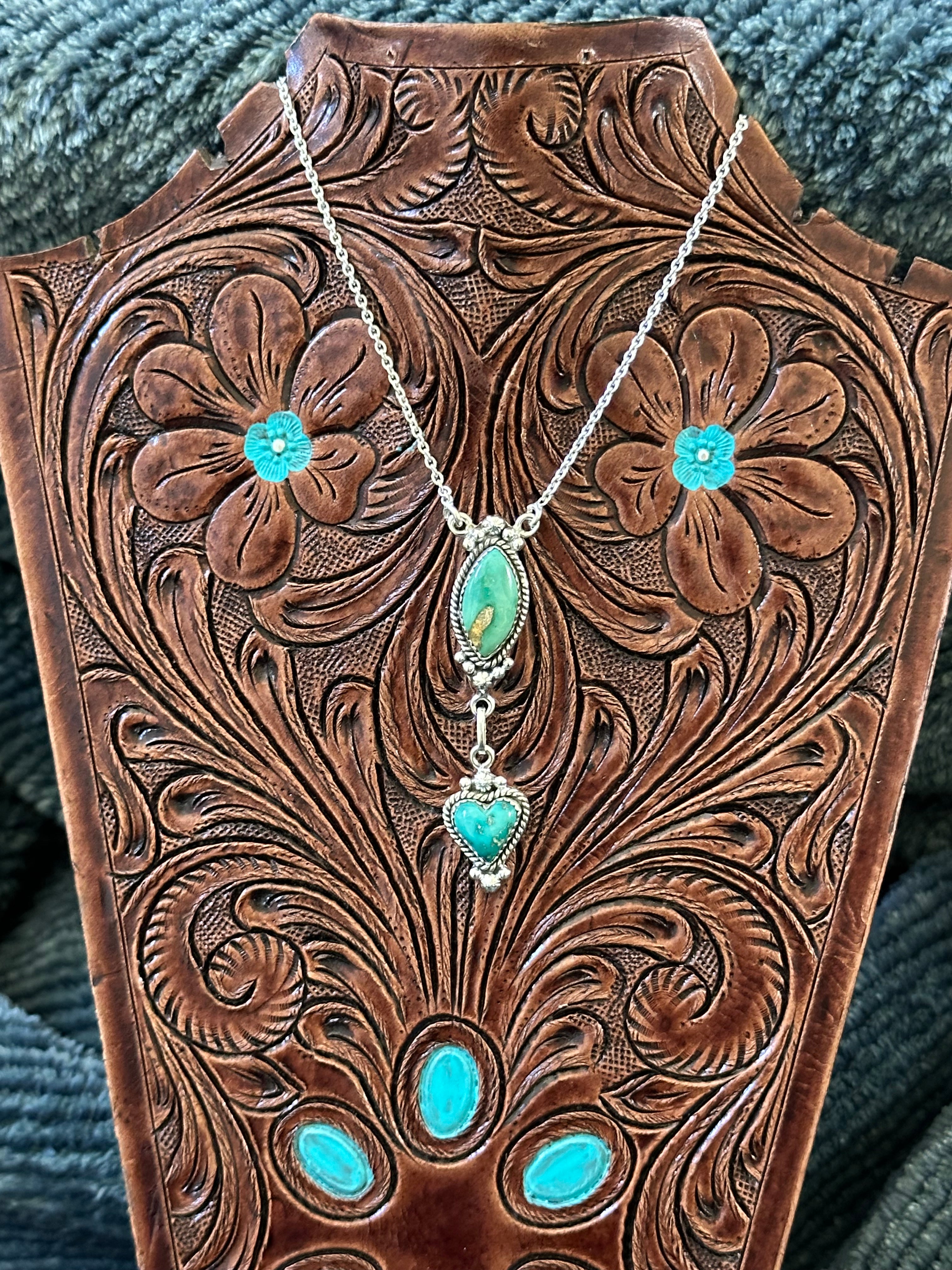 Southwest Handmade Emerald Valley Turquoise & Sterling Silver Necklace