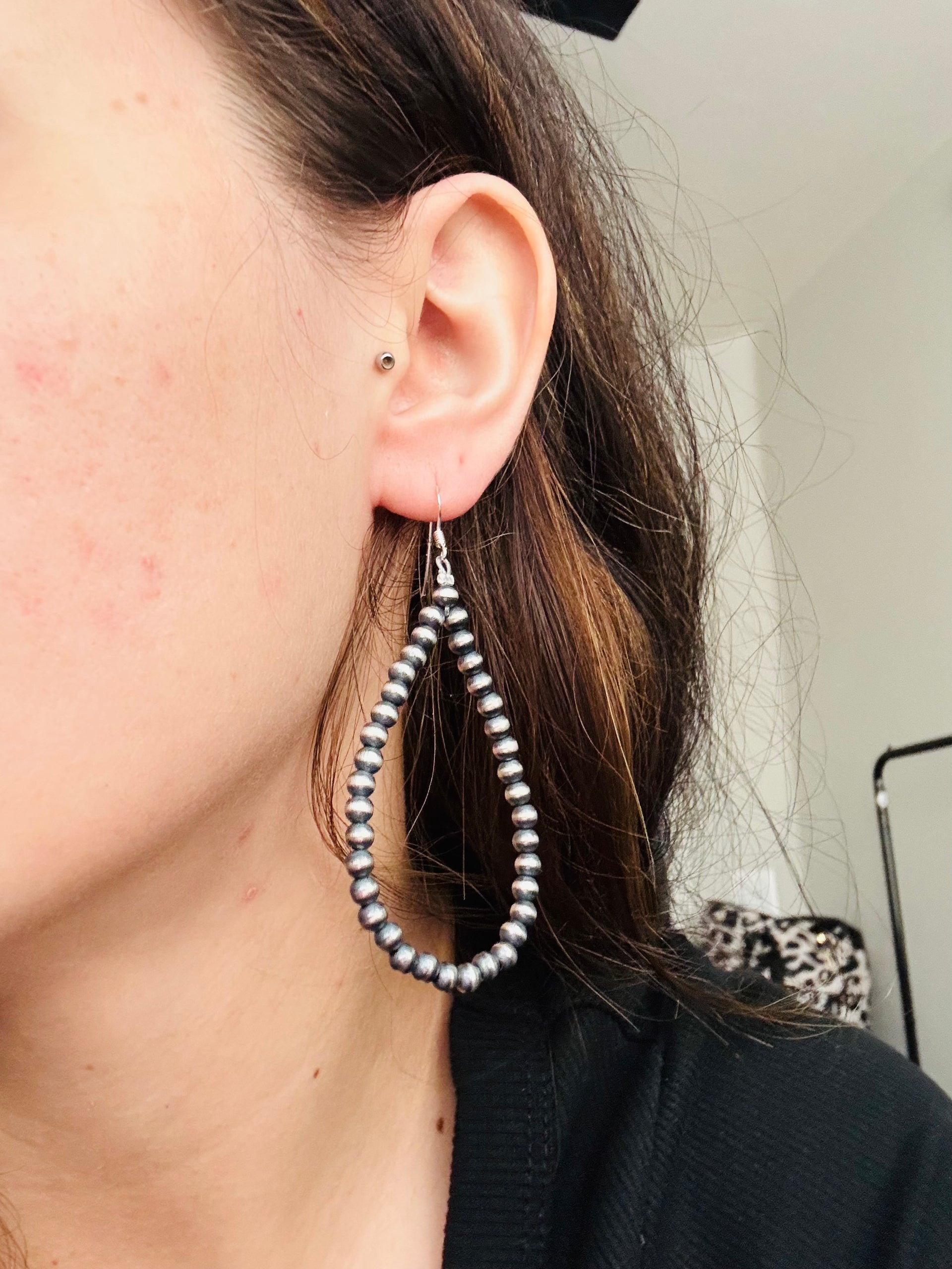 Navajo Strung Sterling Silver Pearls Dangle Earrings