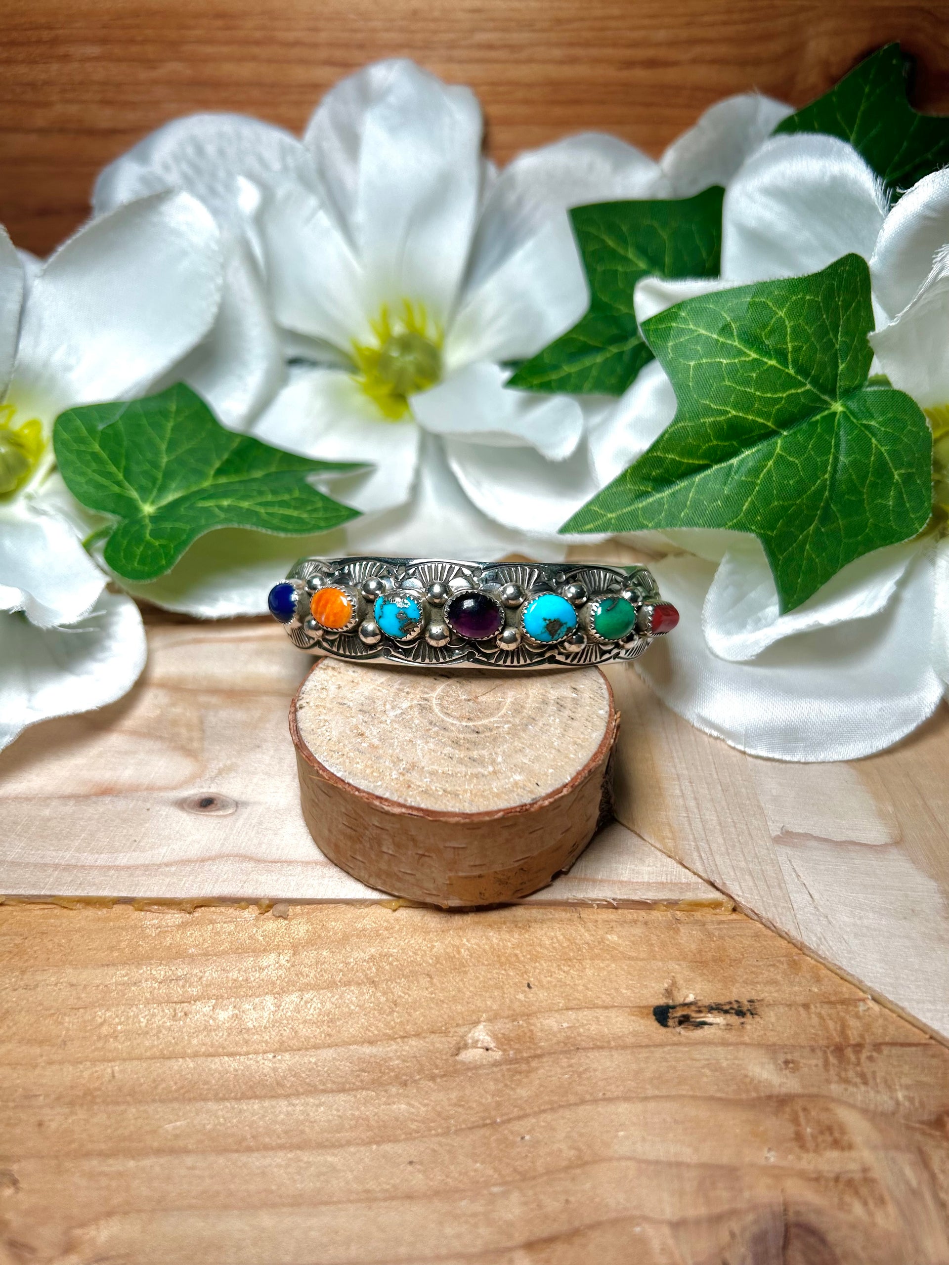 Grace Sliver Multi Stone & Sterling Silver Cuff Bracelet