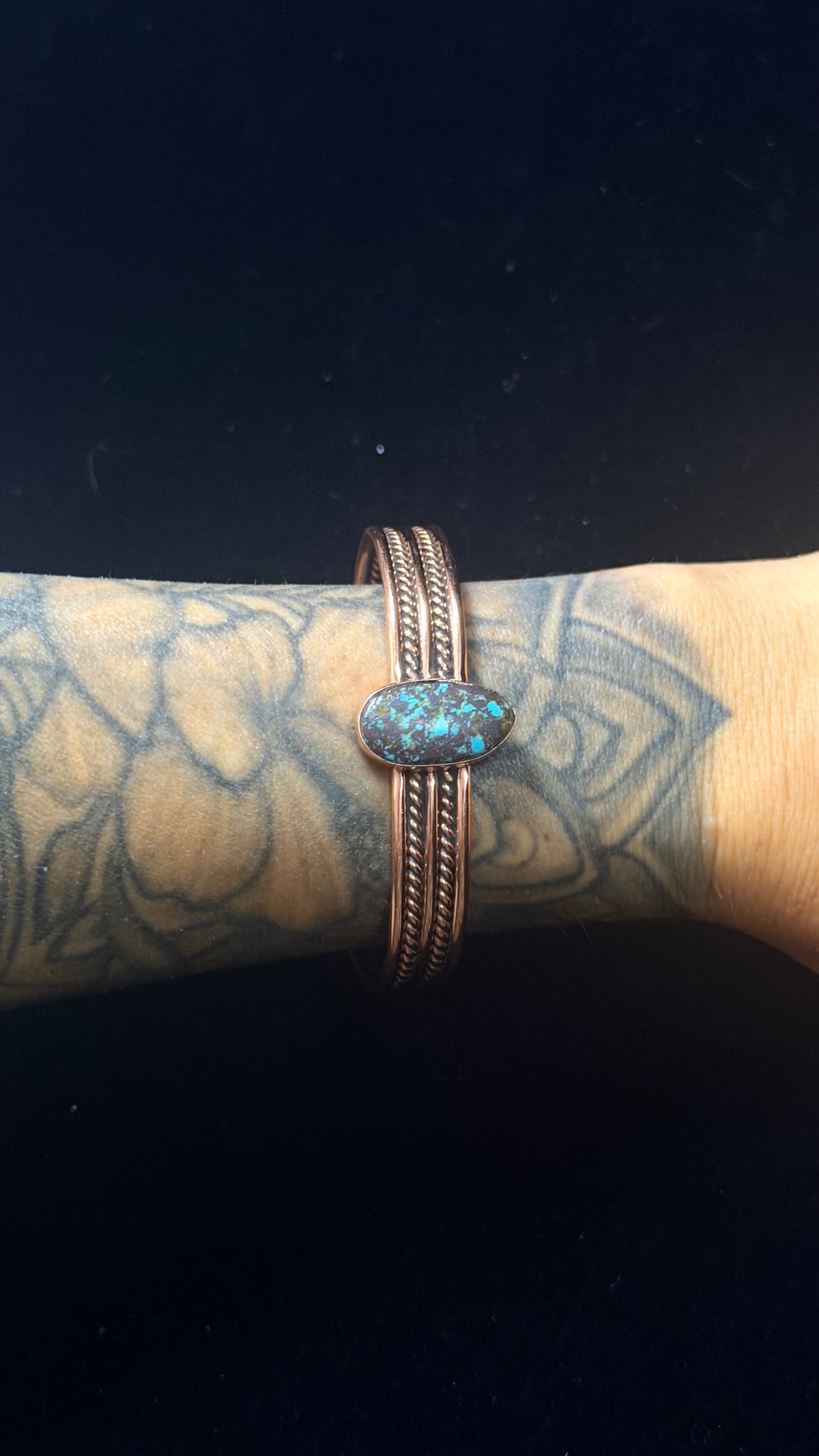 Navajo Made Kingman Turquoise & Copper Cuff Bracelet