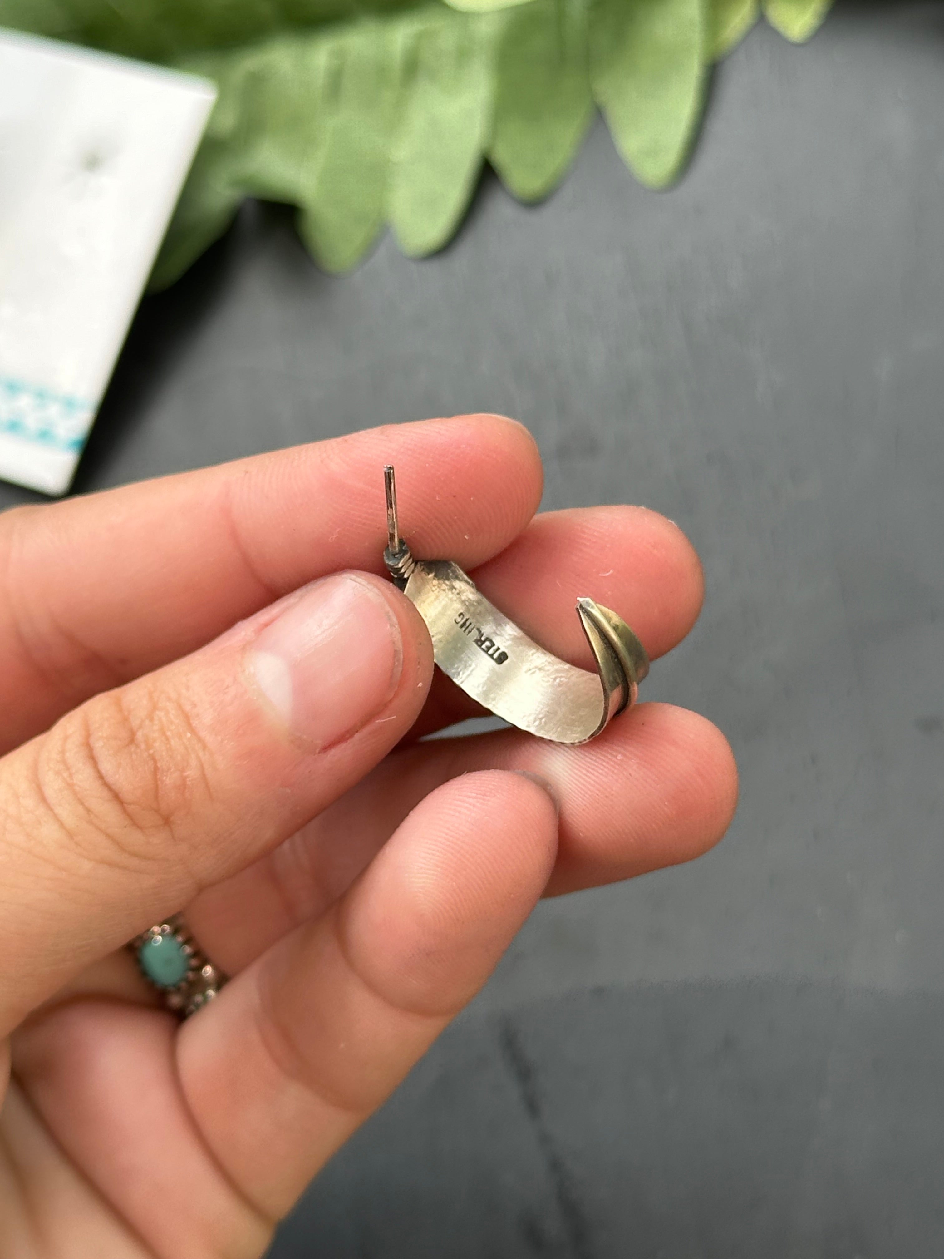 Navajo Made Sterling Silver Feather Post Hoop Earrings