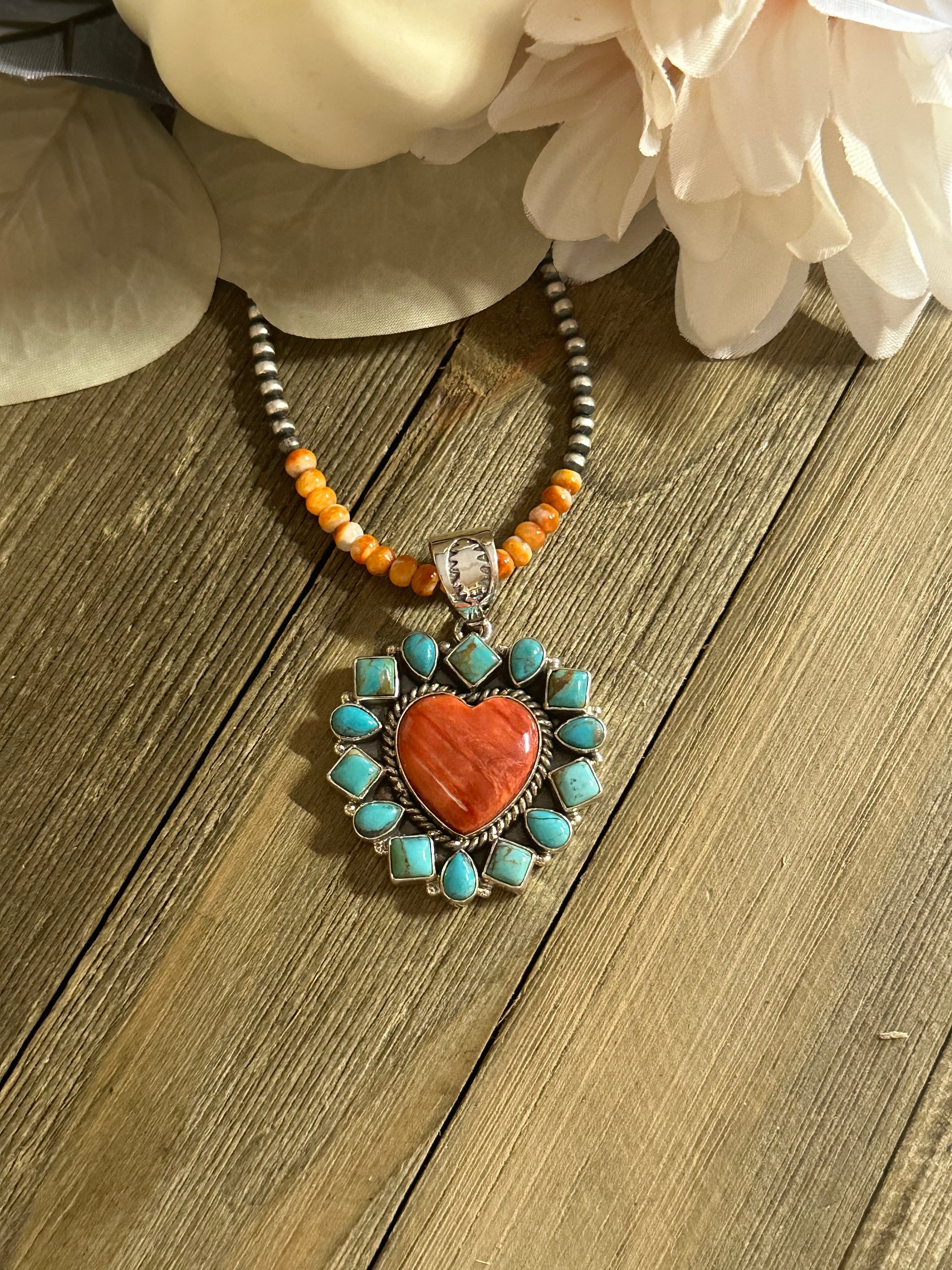 Southwest Handmade Multi Stone & Sterling Silver Heart Pendant