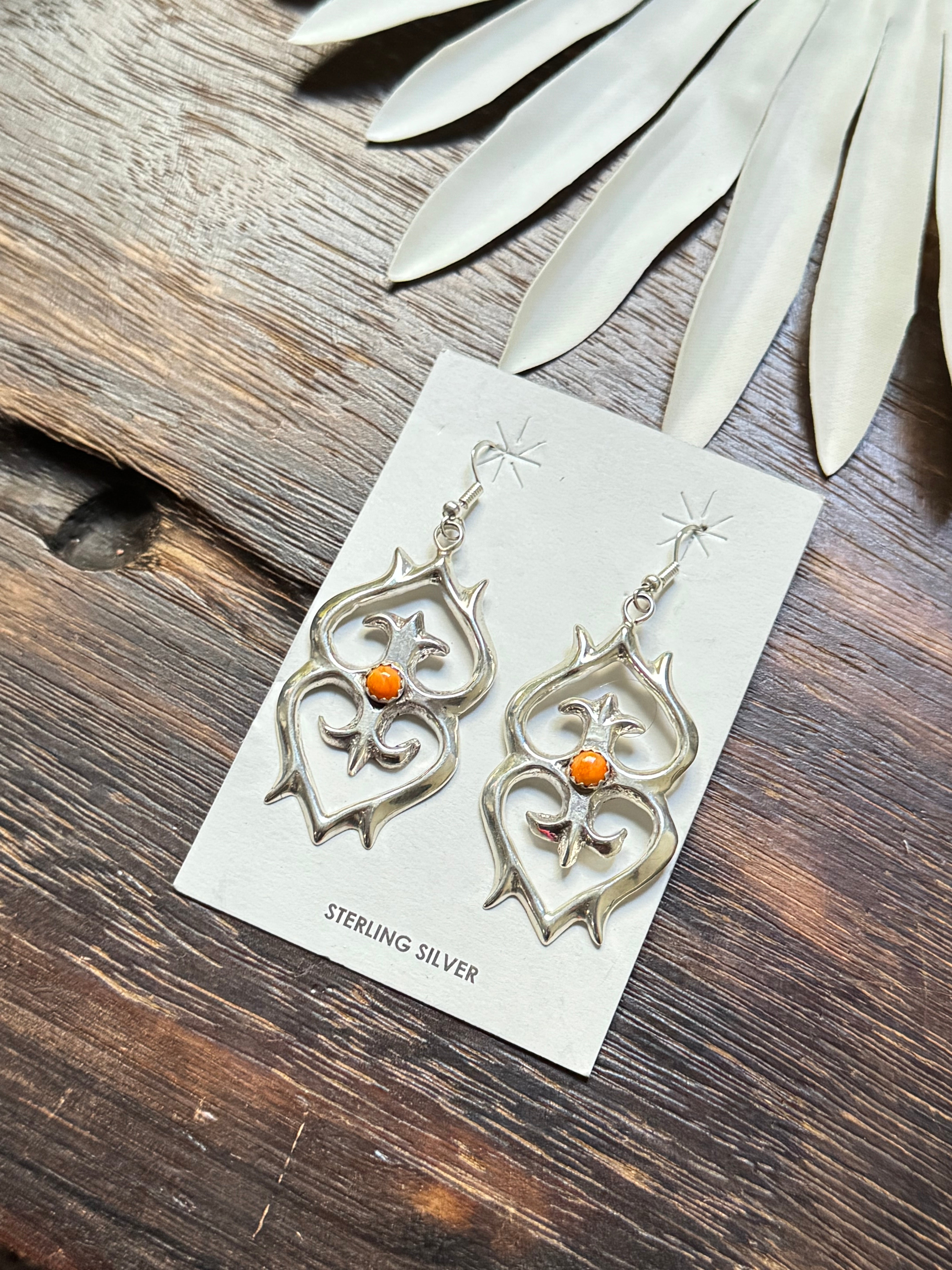 Rose Taosie Spiny Oyster & Sterling Silver Dangle Earrings