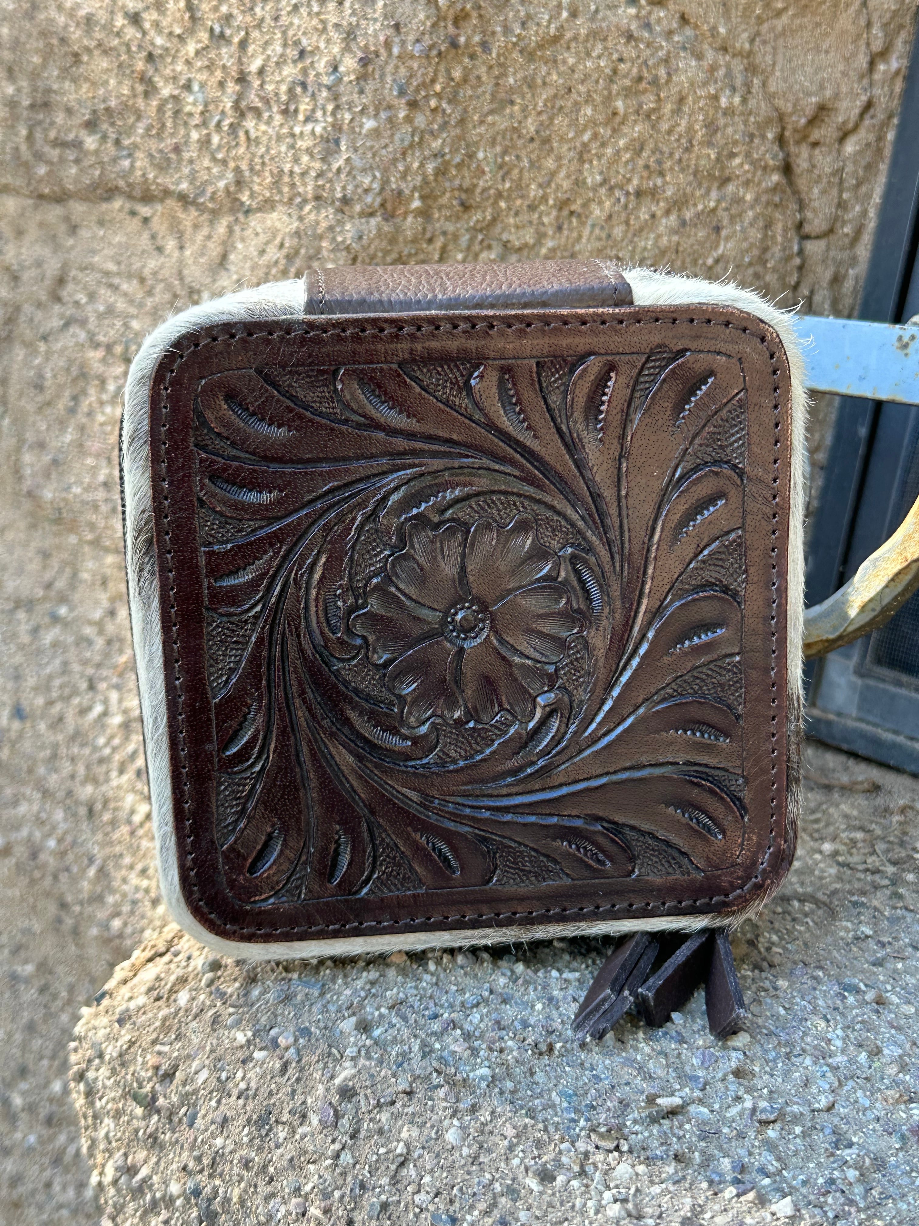 Genuine Tooled Leather Cowhide Jewelry Box