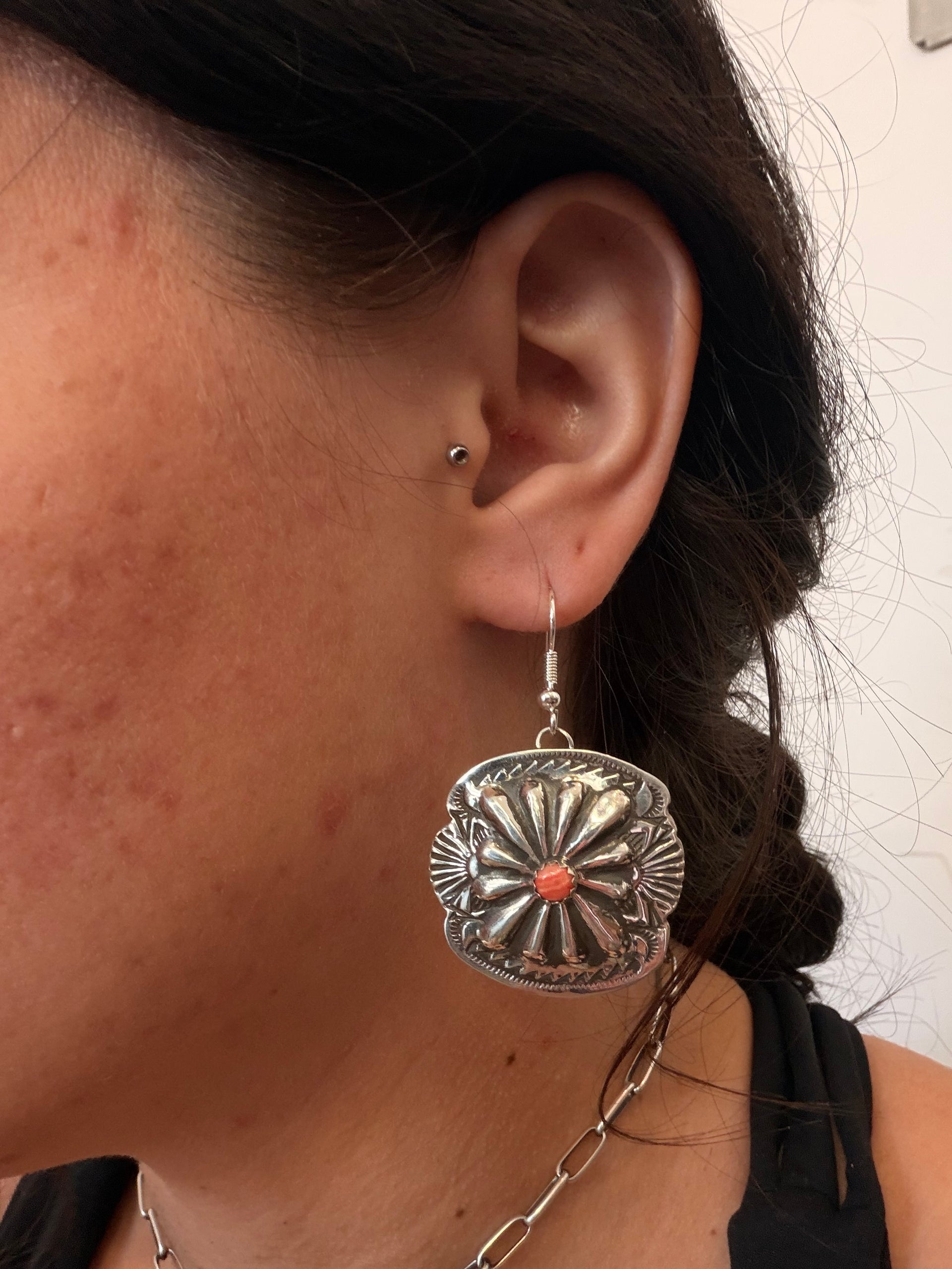 Genevieve Black Spiny Oyster & Sterling Silver Dangle Earrings