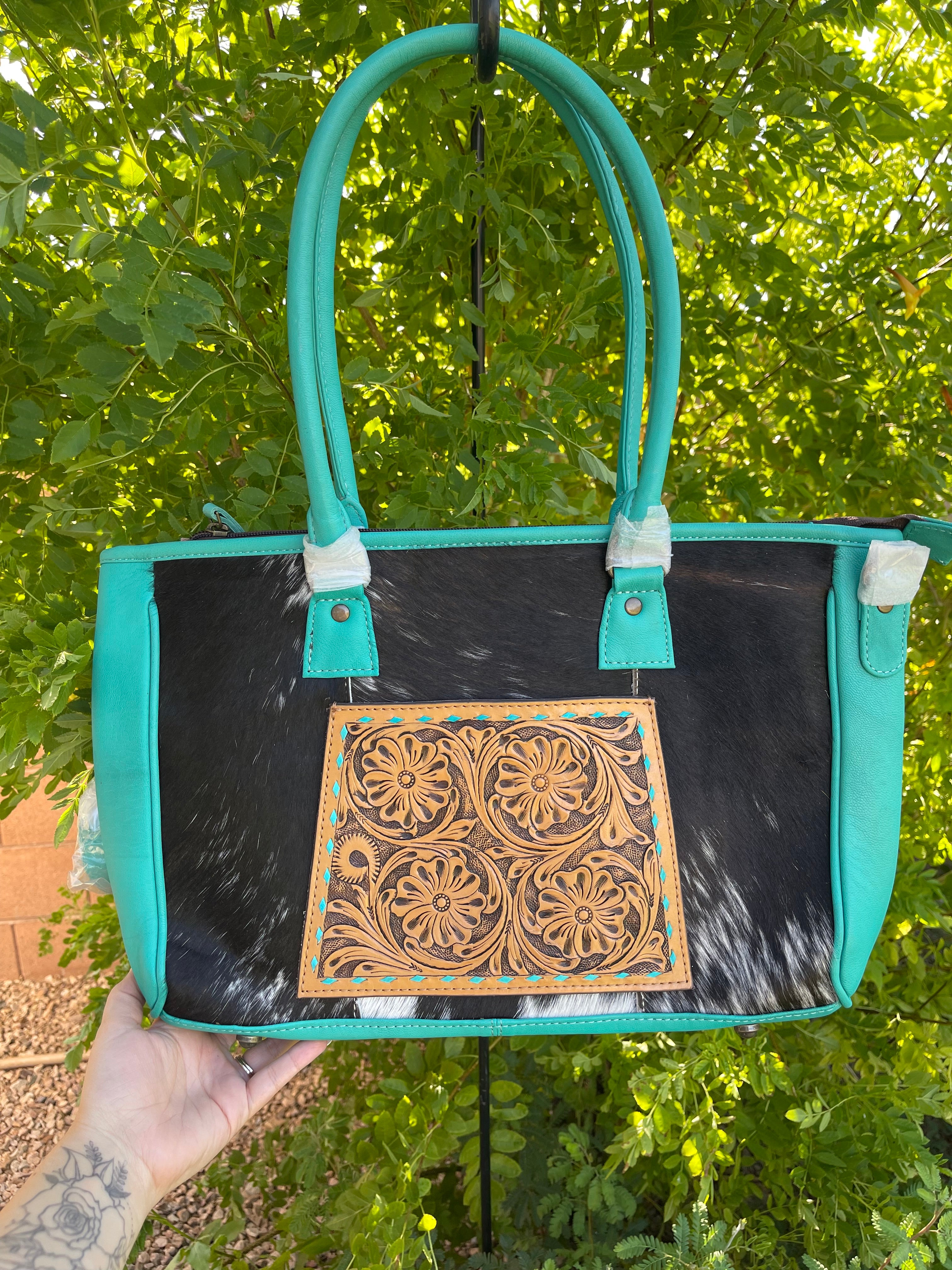 Genuine Tooled Leather & Cowhide Purse