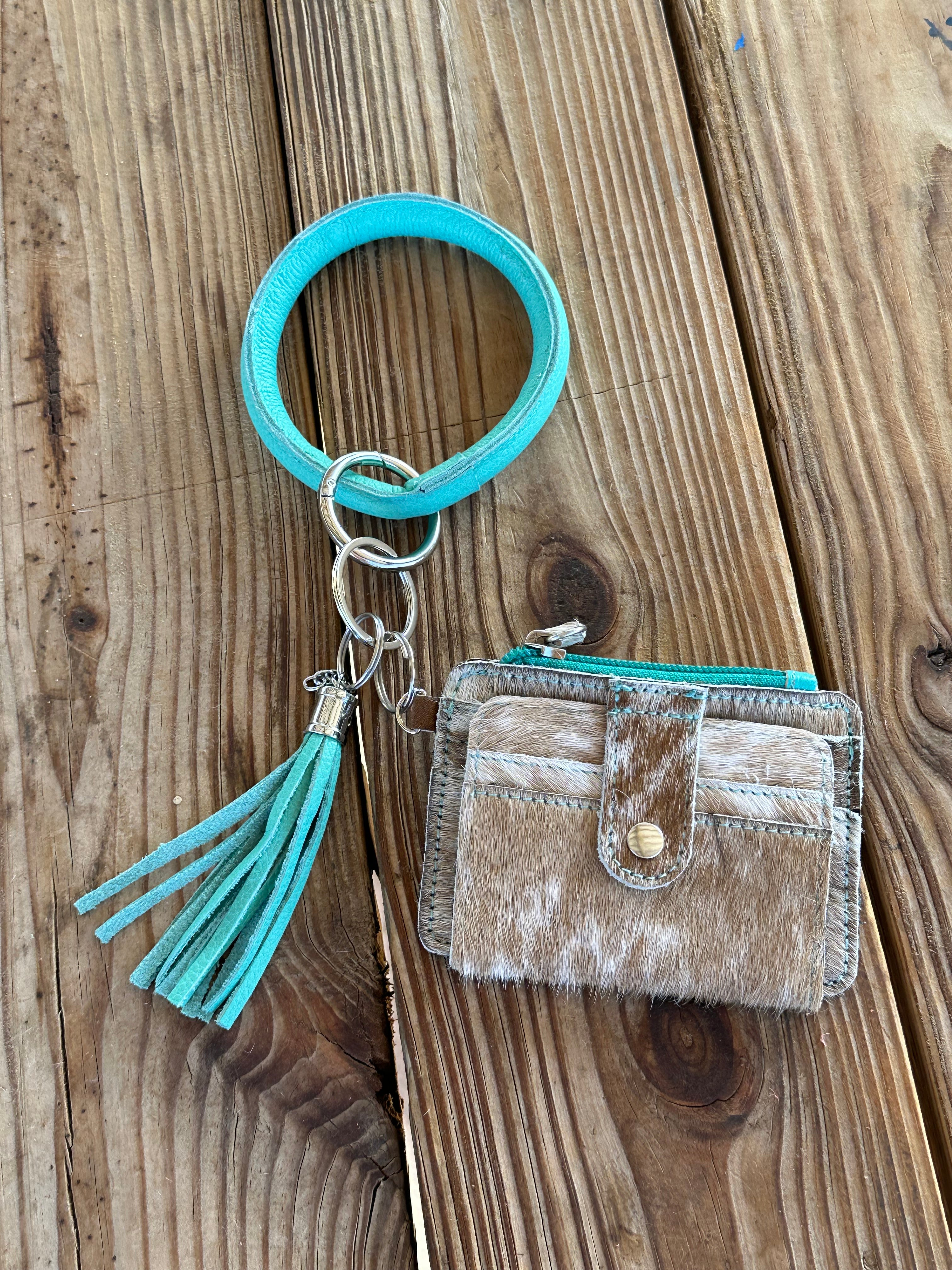 Genuine Leather & Cowhide Wristlet Card Holder