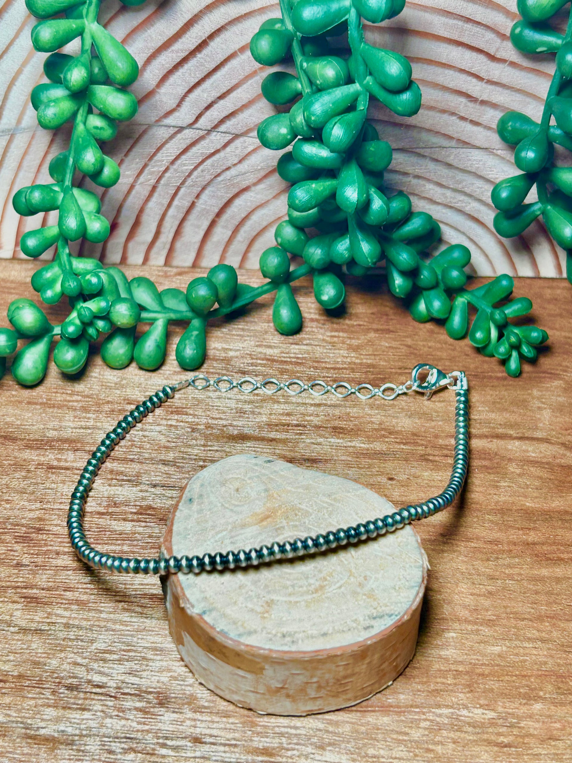 Navajo Made Sterling Silver Strung 3 MM Disc Pearls Anklet