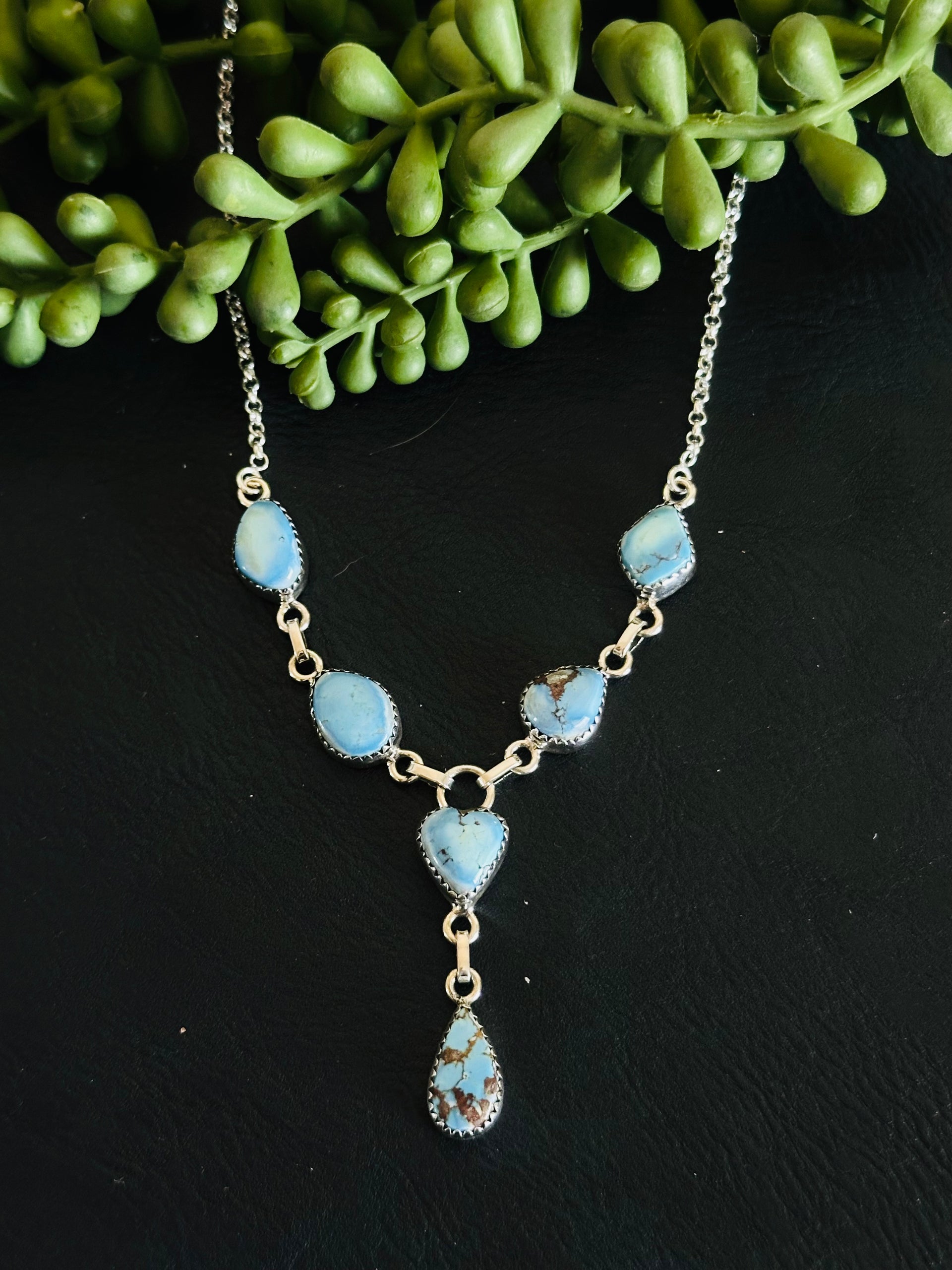 Southwest Handmade Golden Hills Turquoise & Sterling Silver Lariat Necklace