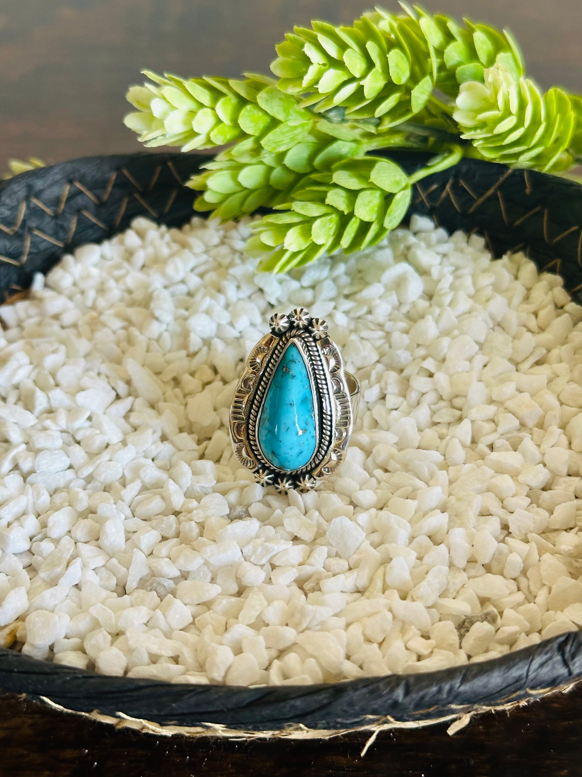 TTD Blue Ridge Turquoise & Sterling Silver Adjustable Ring