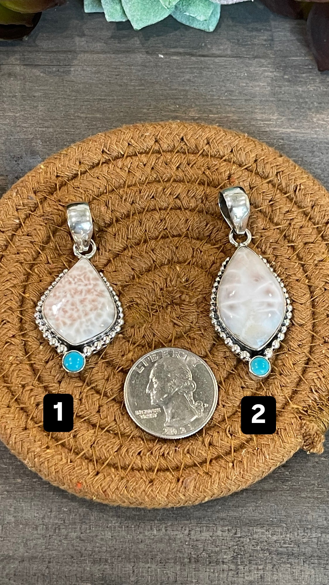 Southwest Handmade Pink Larimar And Kingman Turquoise & Sterling Silver Pendant