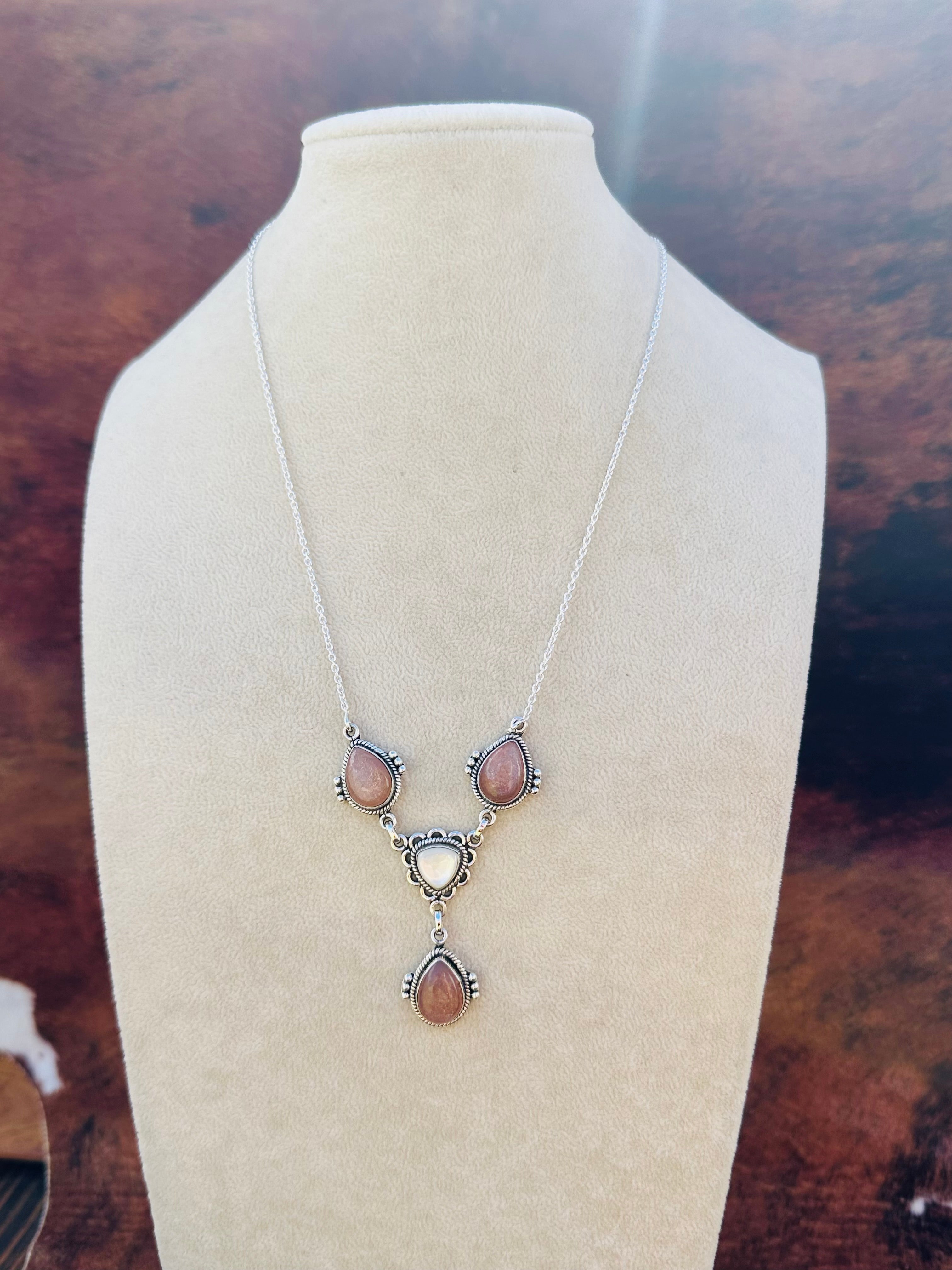 Southwest Handmade Multi Stone & Sterling Silver Lariat Necklace