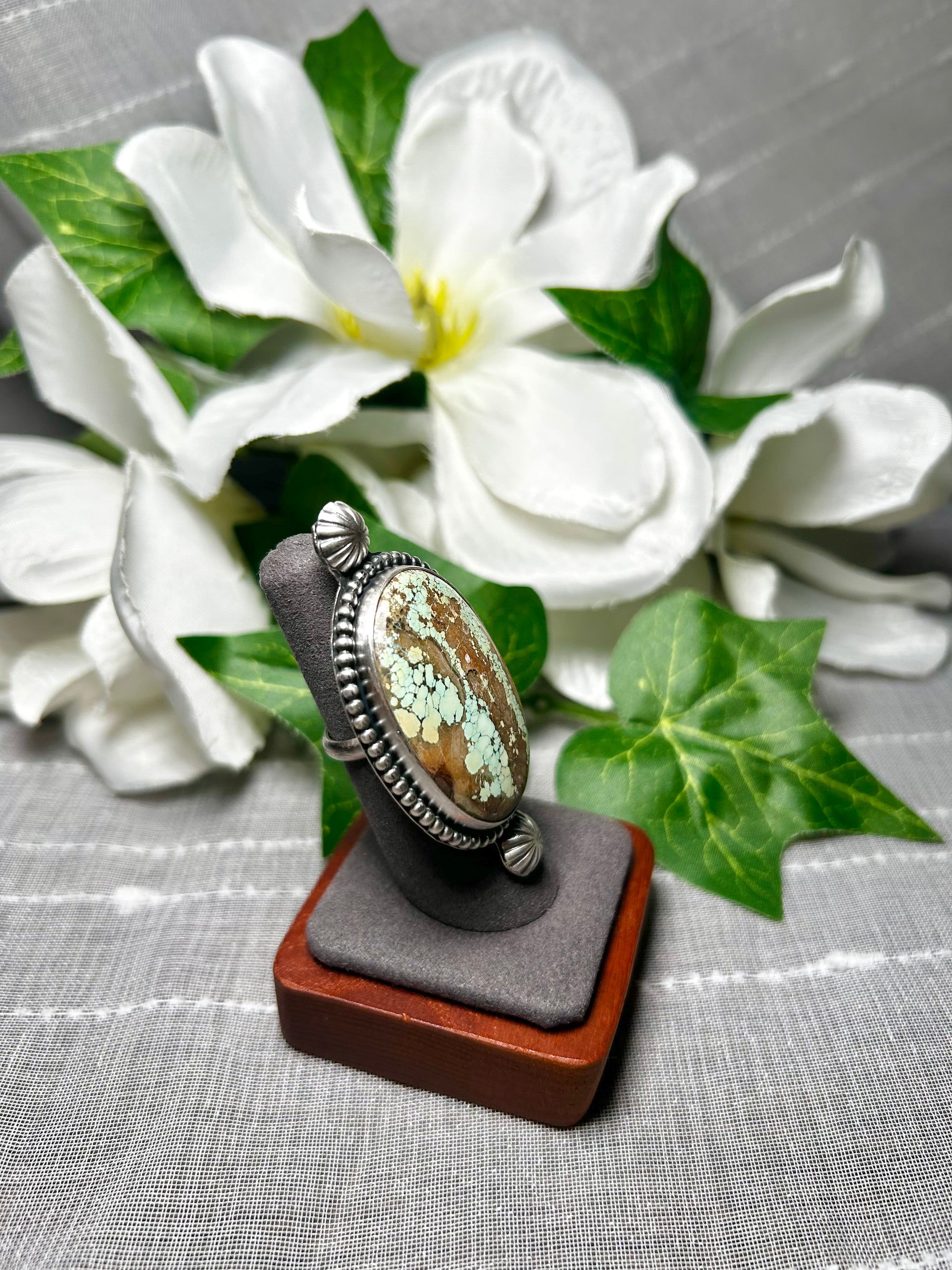 Navajo Made Carico Lake Turquoise & Sterling Silver Ring Size 6