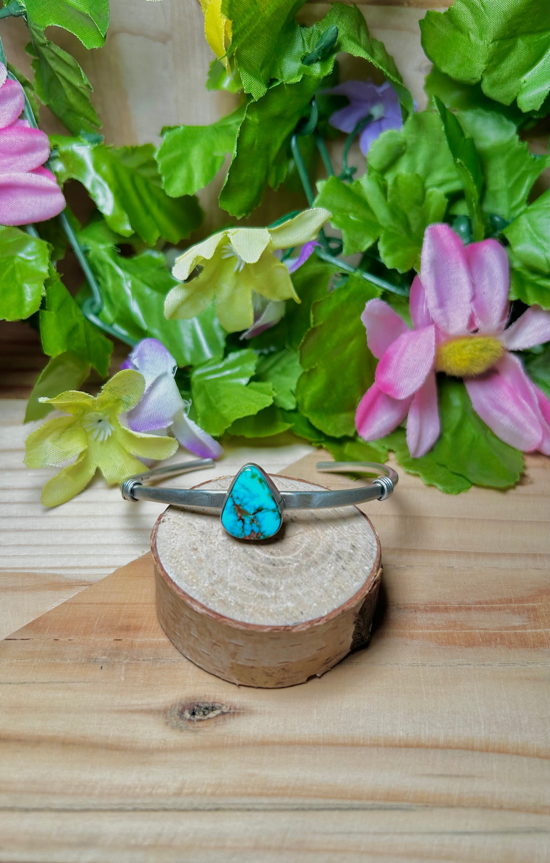 Navajo Made Sonoran Mountain Turquoise & Sterling Silver Cuff Bracelet