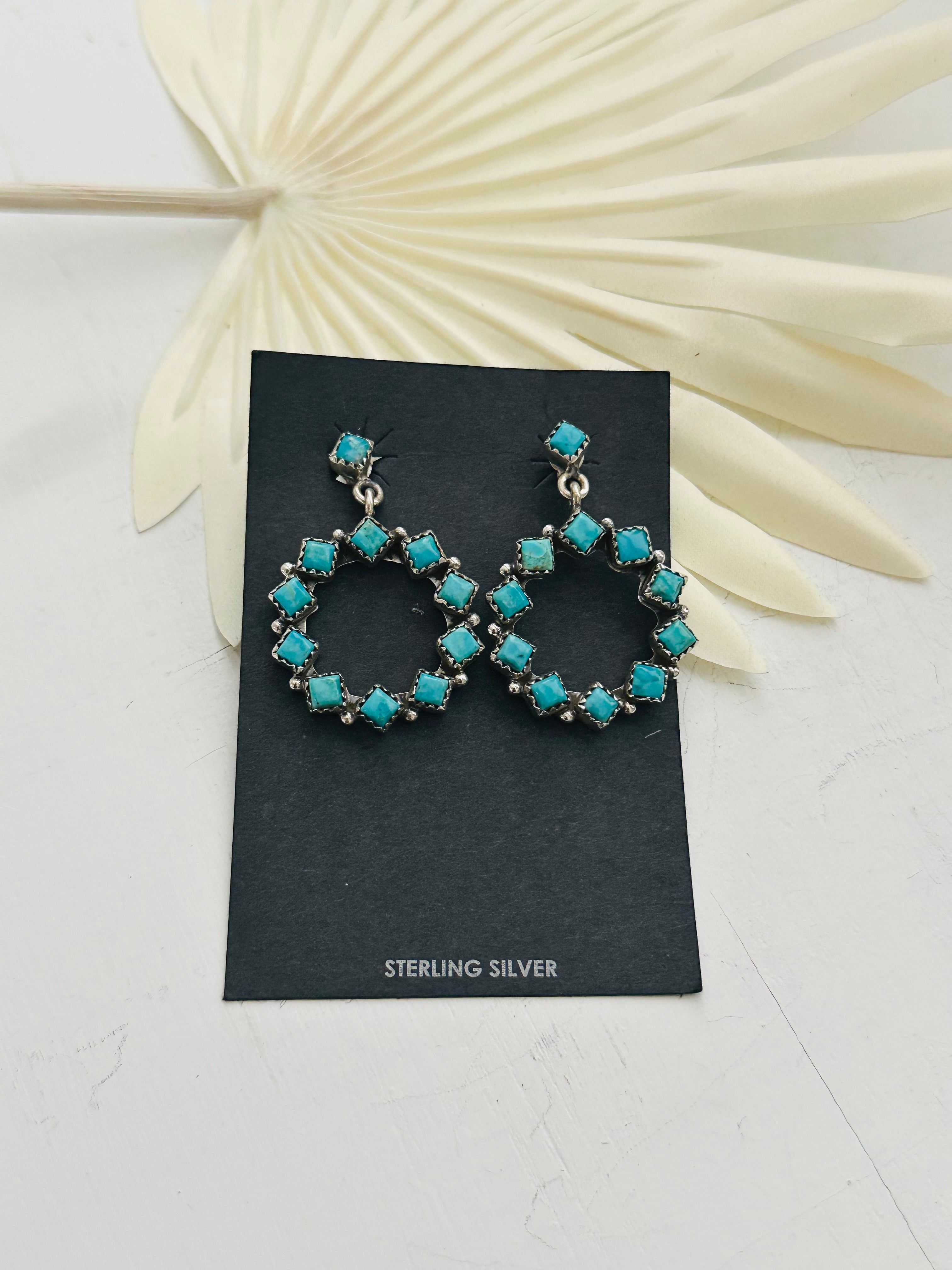 Southwest Handmade Kingman Turquoise & Sterling Silver Post Dangle Earrings