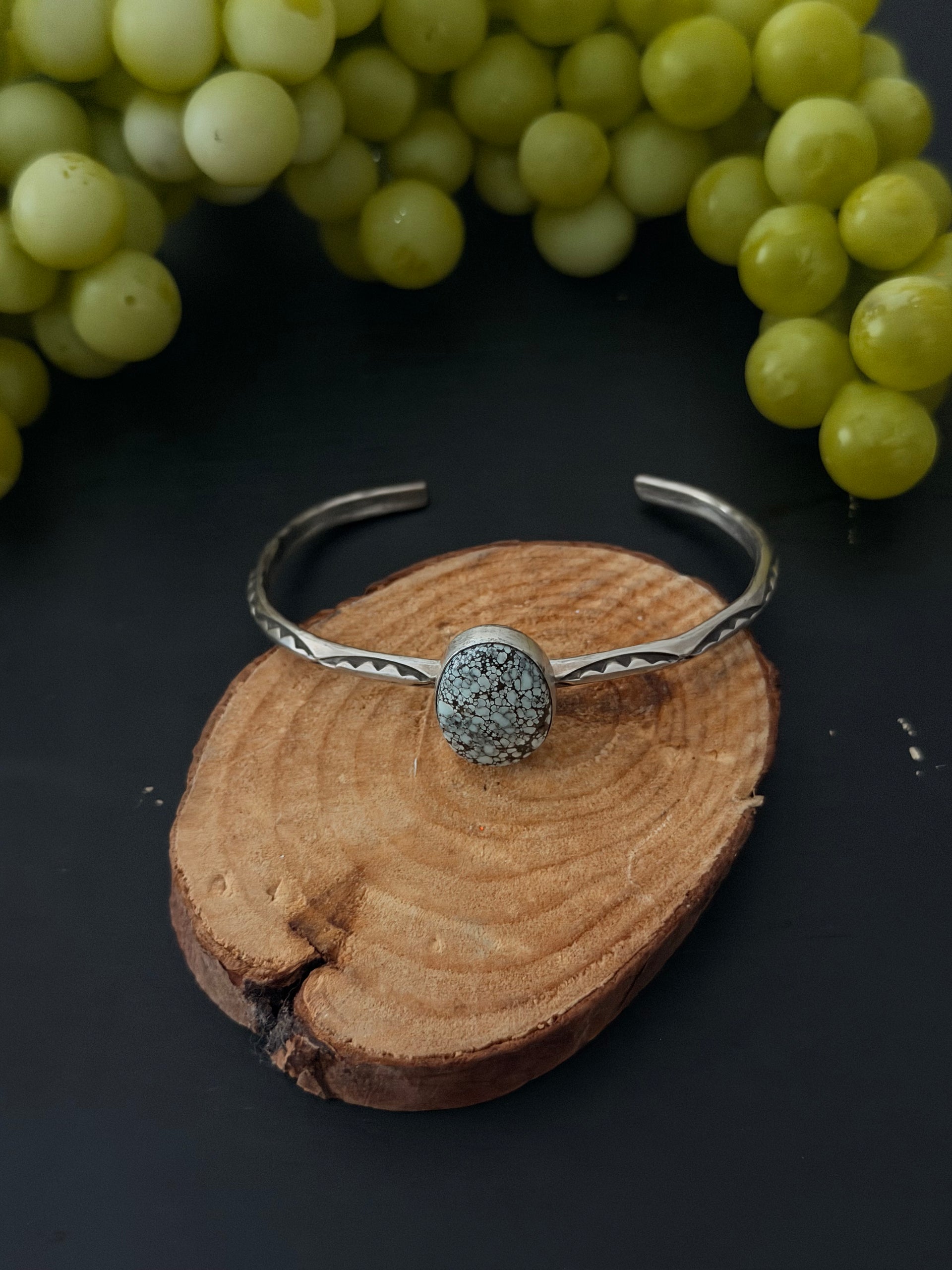 Navajo Made New Lander Variscite & Sterling Silver Cuff Bracelet