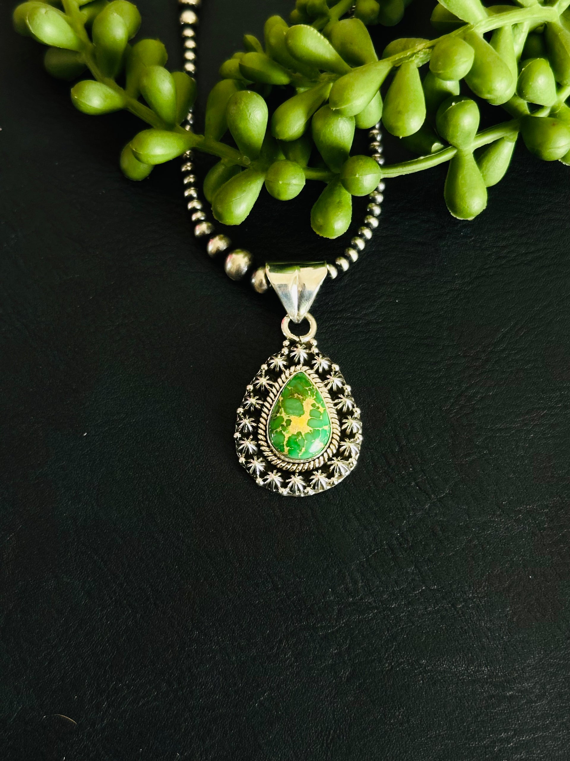 Southwest Handmade Sonoran Gold Turquoise & Sterling Silver Pendant