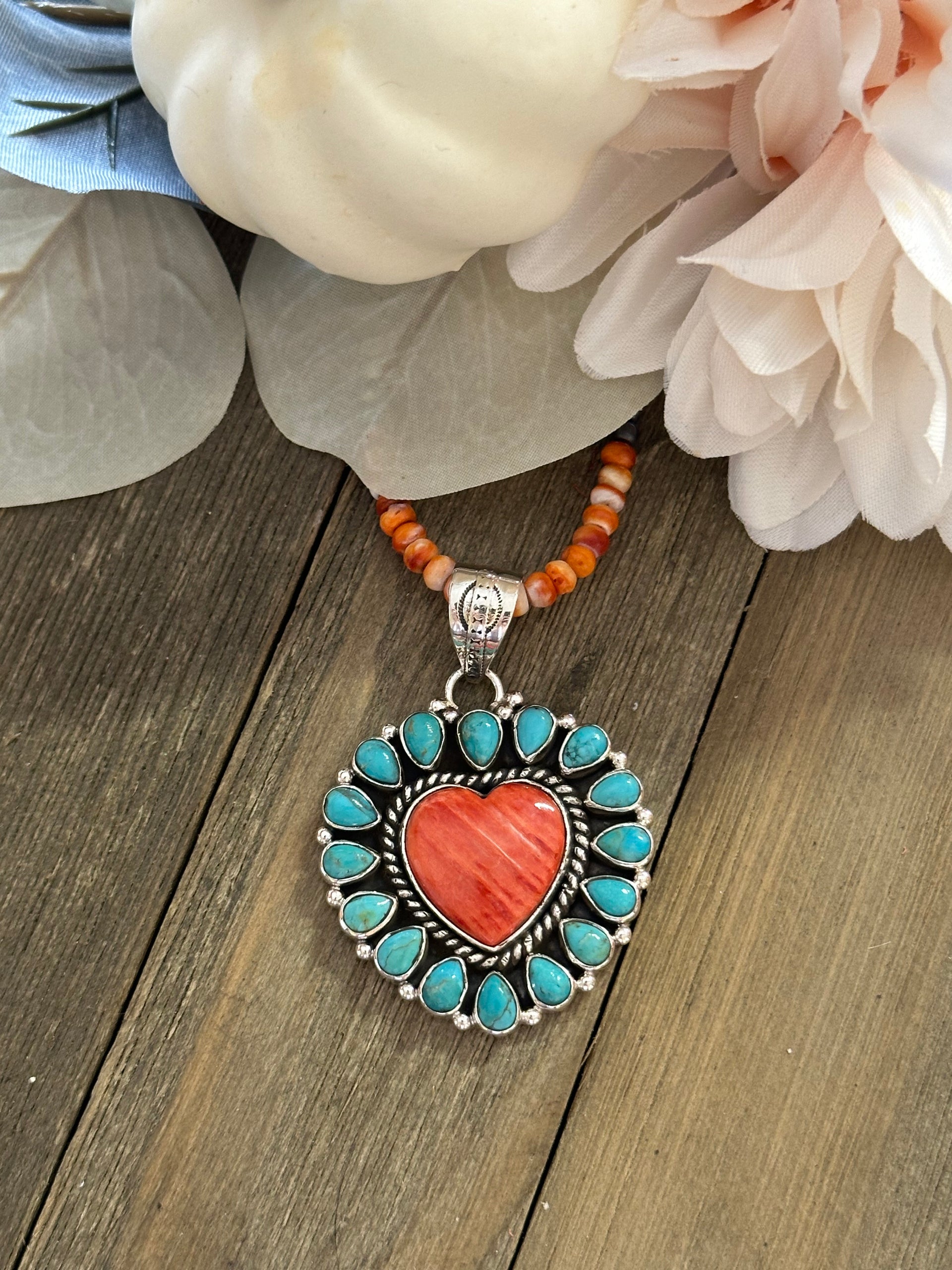 Southwest Handmade Multi Stone & Sterling Silver Heart Pendant