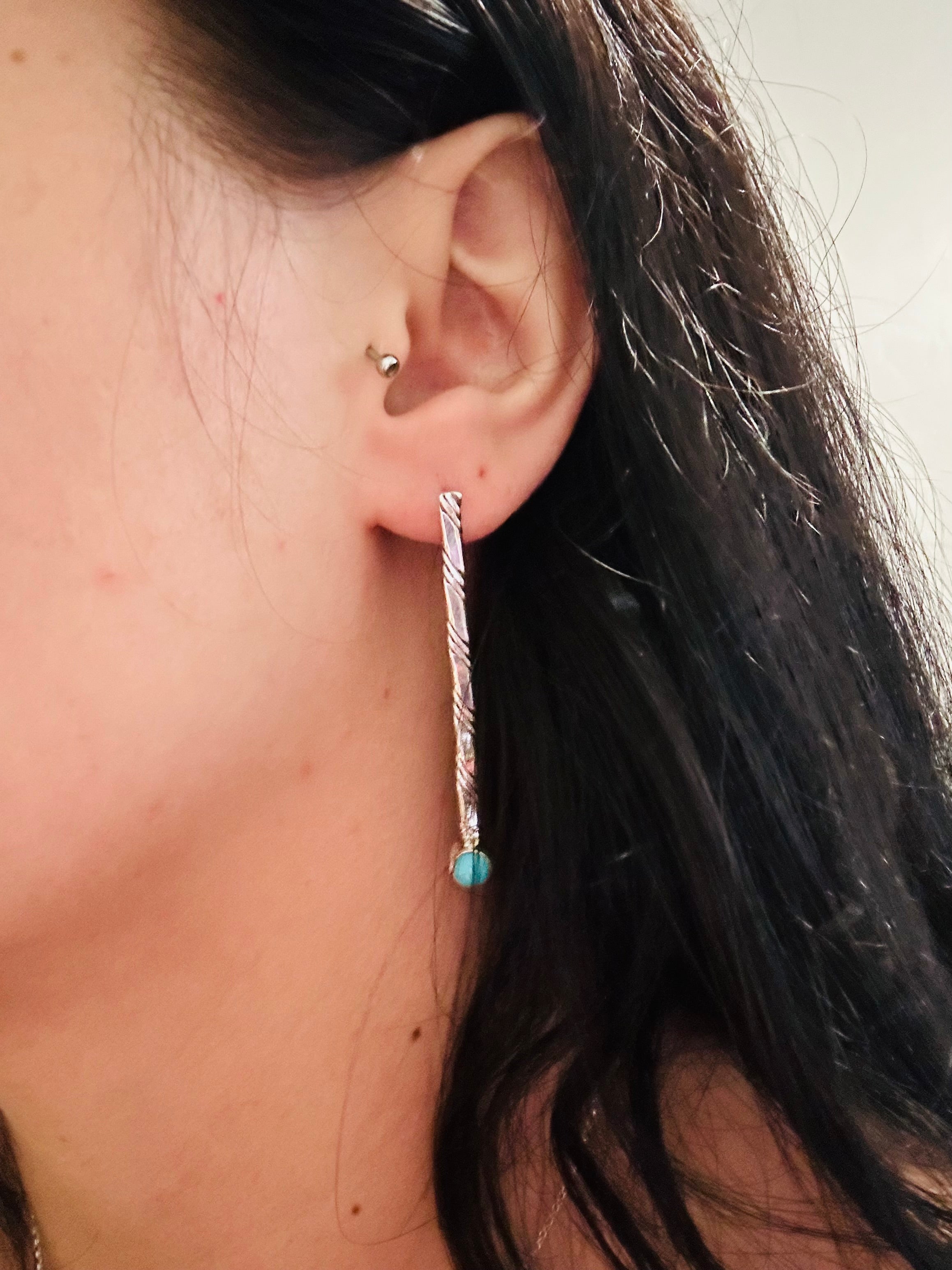 Navajo Made Kingman Turquoise & Sterling Silver Dangle Earrings