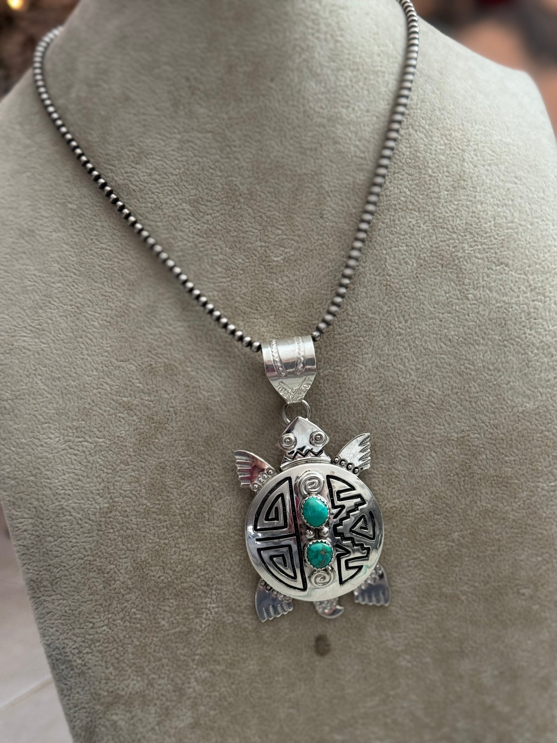 Alonzo Martinez Kingman Turquoise & Sterling Silver Turtle Pendant