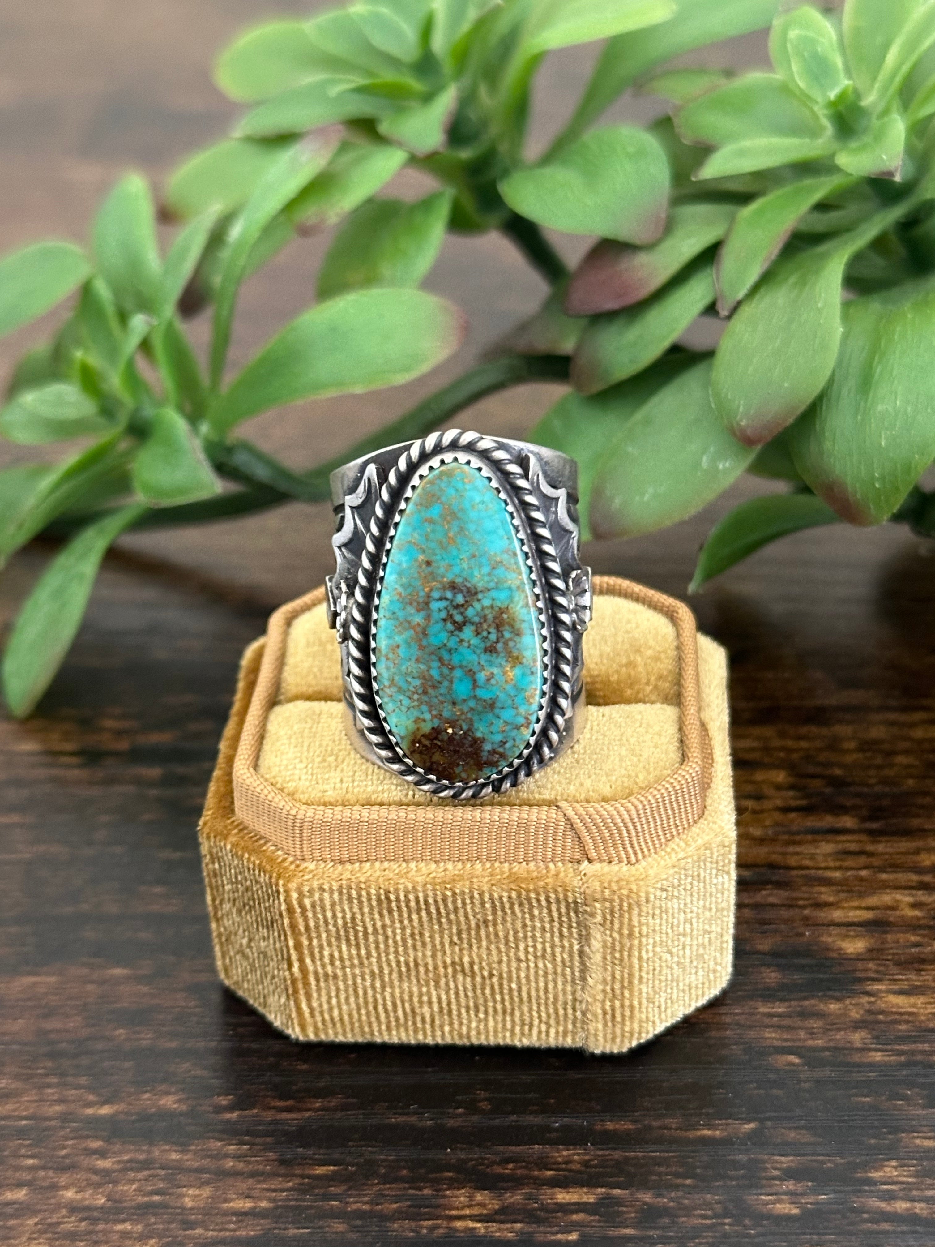 Navajo Made Royston Turquoise & Sterling Silver Ring Size 10.5