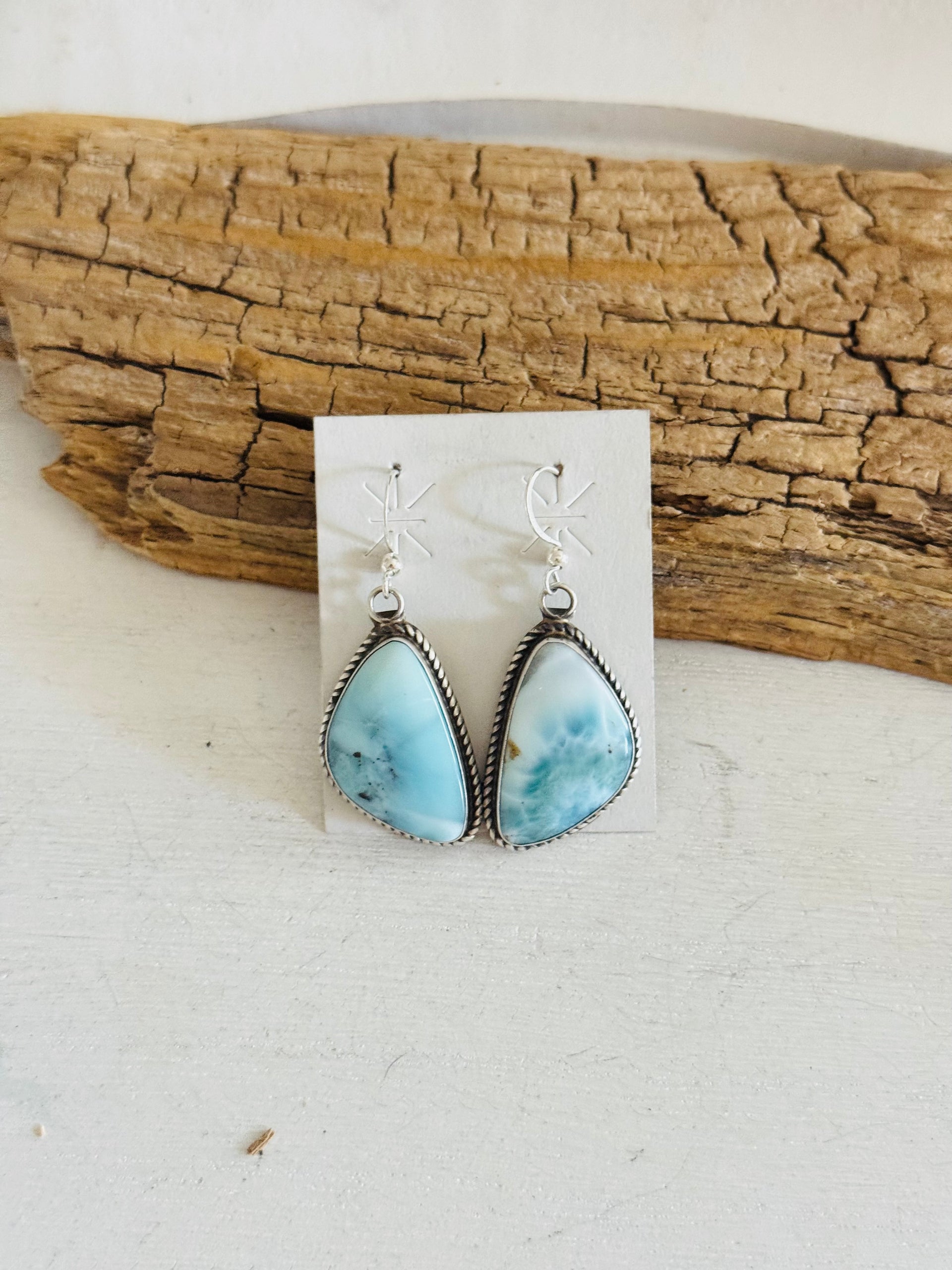 Navajo Made Larimar & Sterling Silver Dangle Earrings