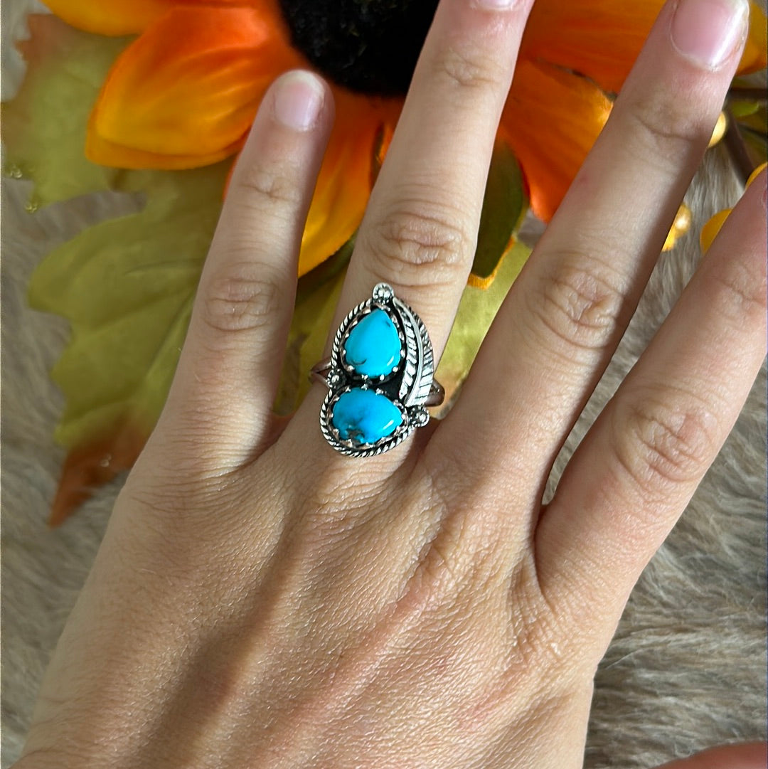 Southwest Handmade Kingman Turquoise & Sterling Silver Ring Size 7