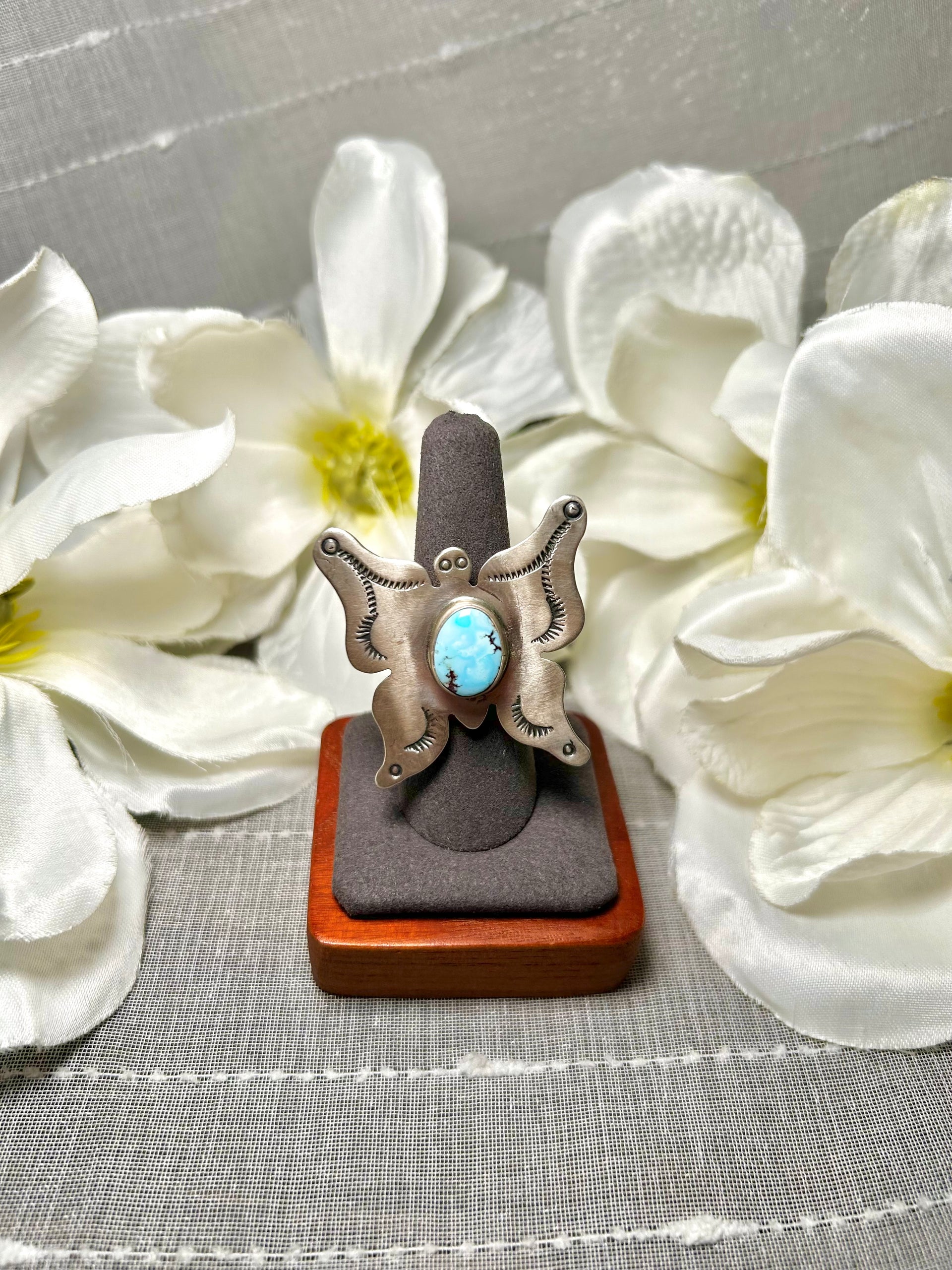 Navajo Made Golden Hill Turquoise & Sterling Silver Adjustable Ring