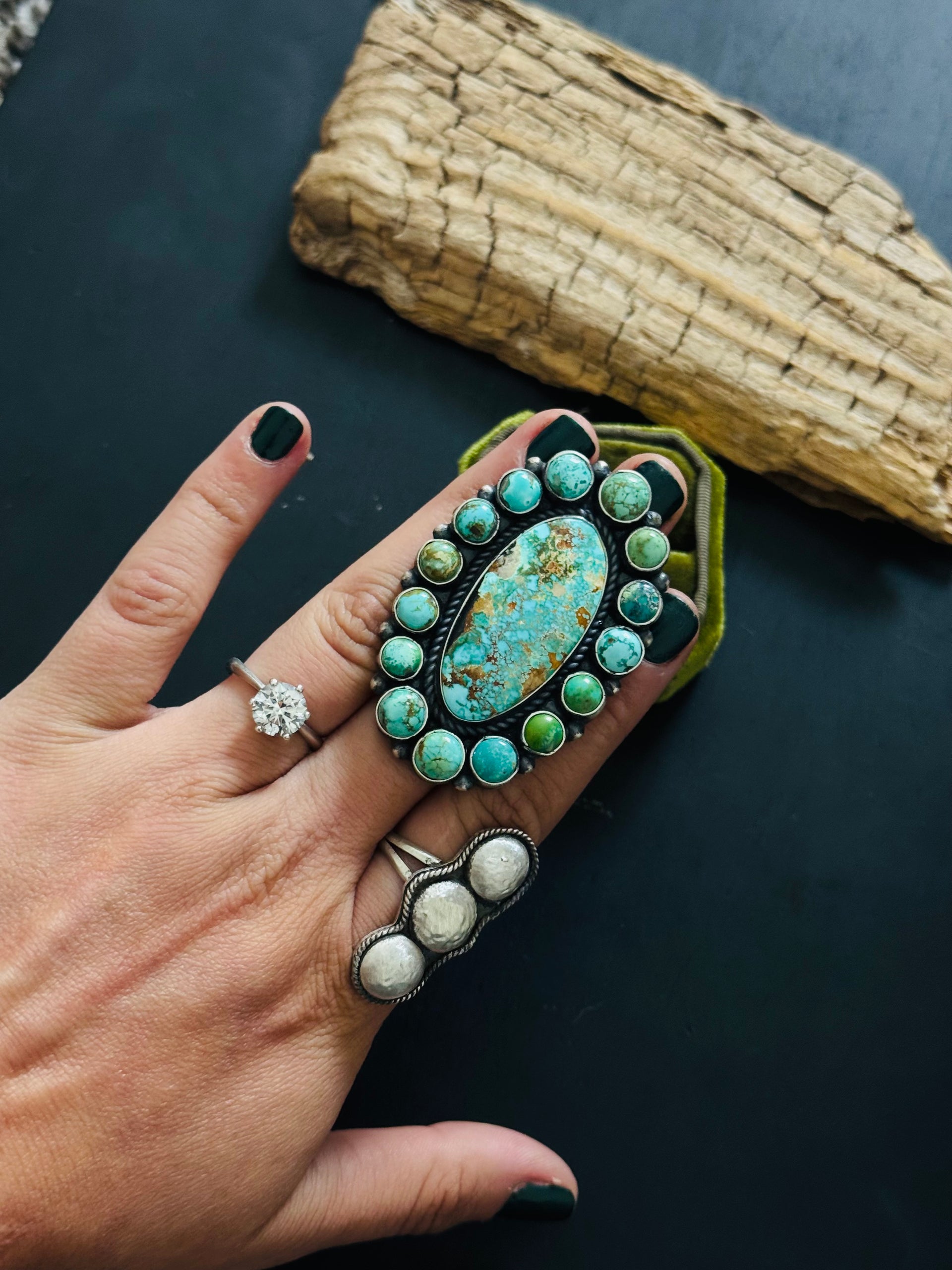 Amos Jake Mixed Turquoise & Sterling Silver Adjustable Cluster Ring