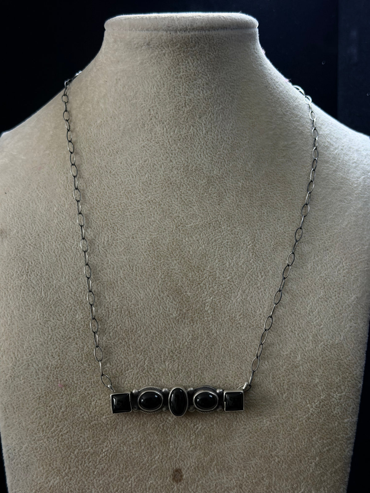 Danny Henio Onyx & Sterling Silver Cluster Necklace
