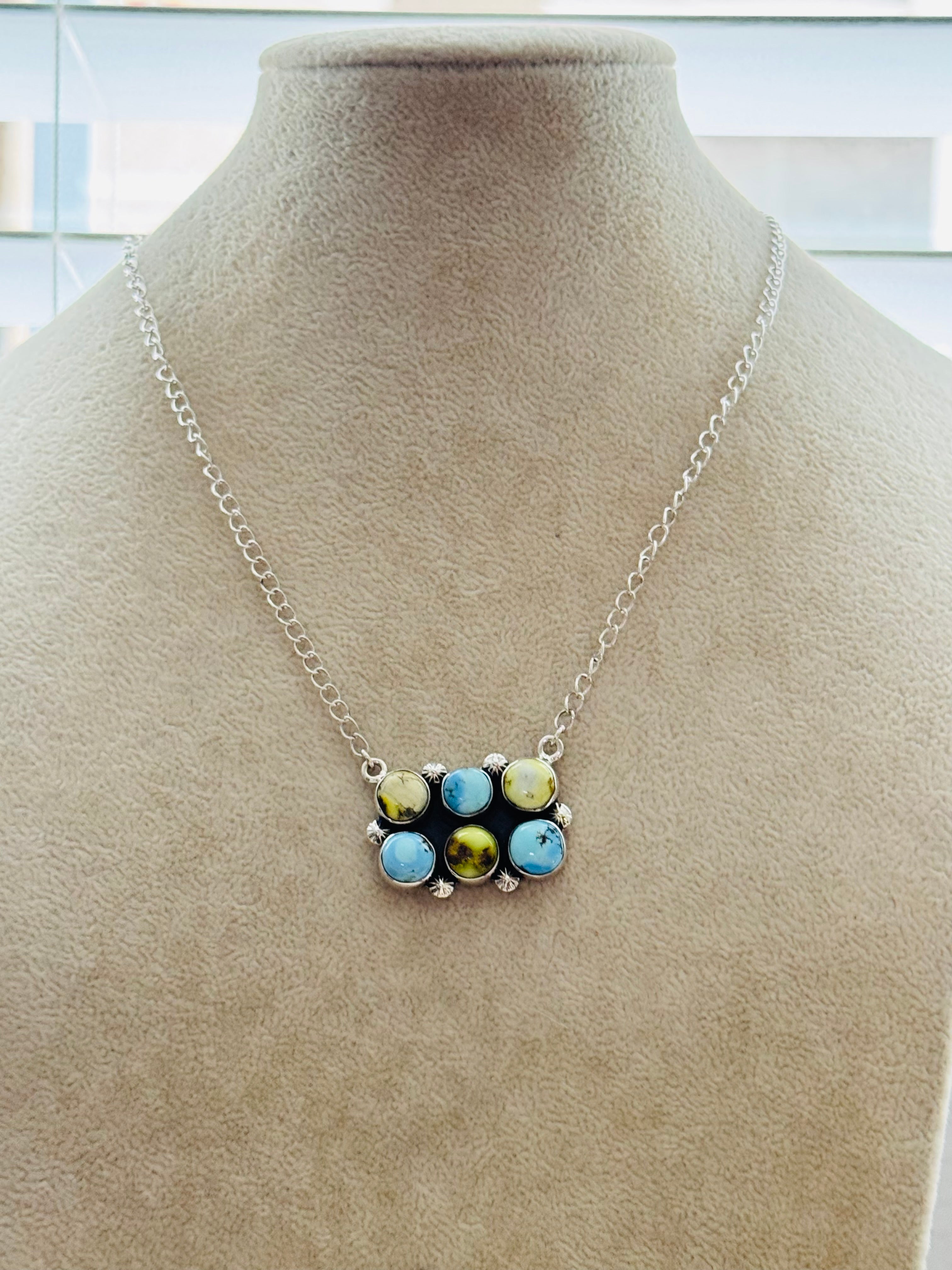 Southwest Handmade Multi Stone & Sterling Silver Cluster Necklace