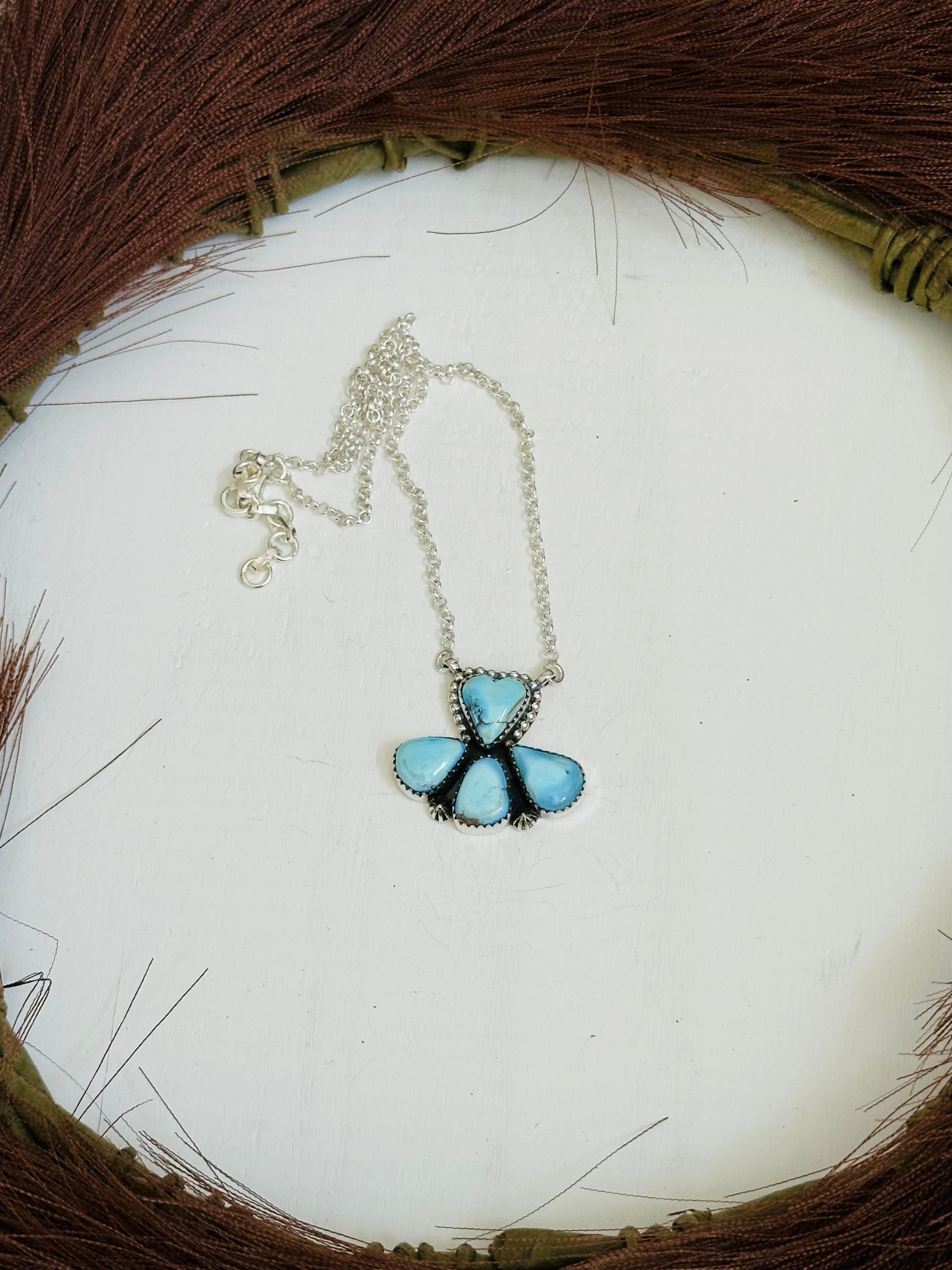 TTD “Blossom” Golden Hills Turquoise & Sterling Silver Cluster Necklace